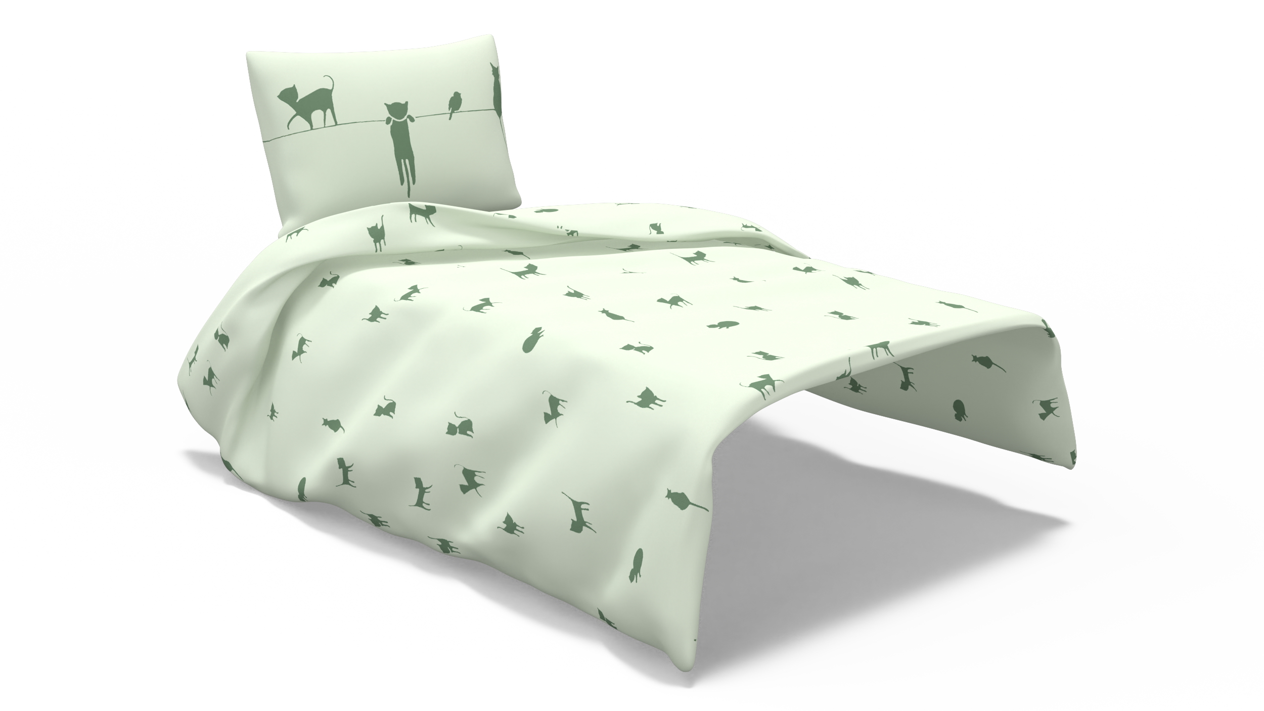 3D Blanket and Pillow for Children IKEA BARNDROM Cat Pattern Green model