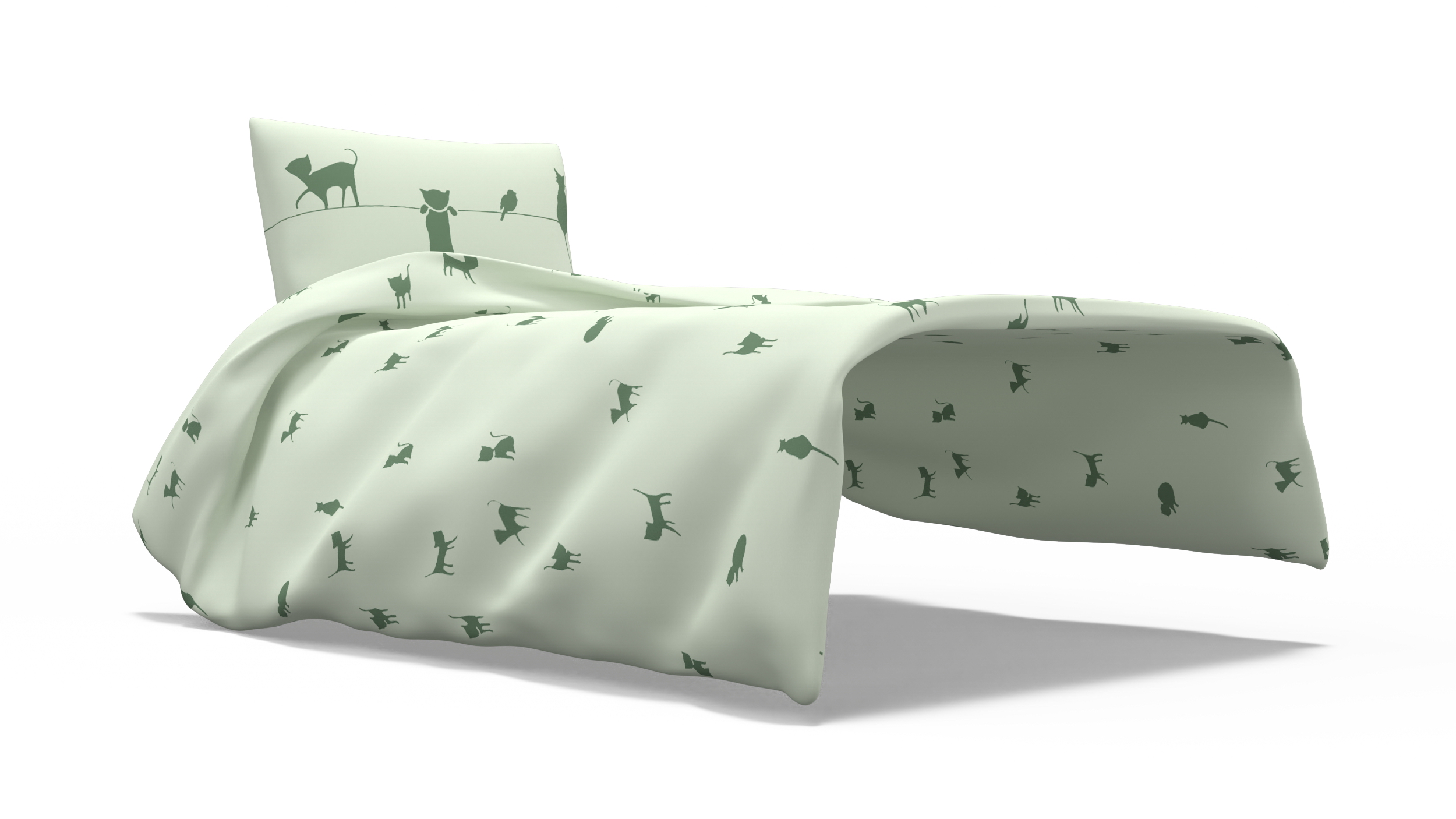 3D Blanket and Pillow for Children IKEA BARNDROM Cat Pattern Green model