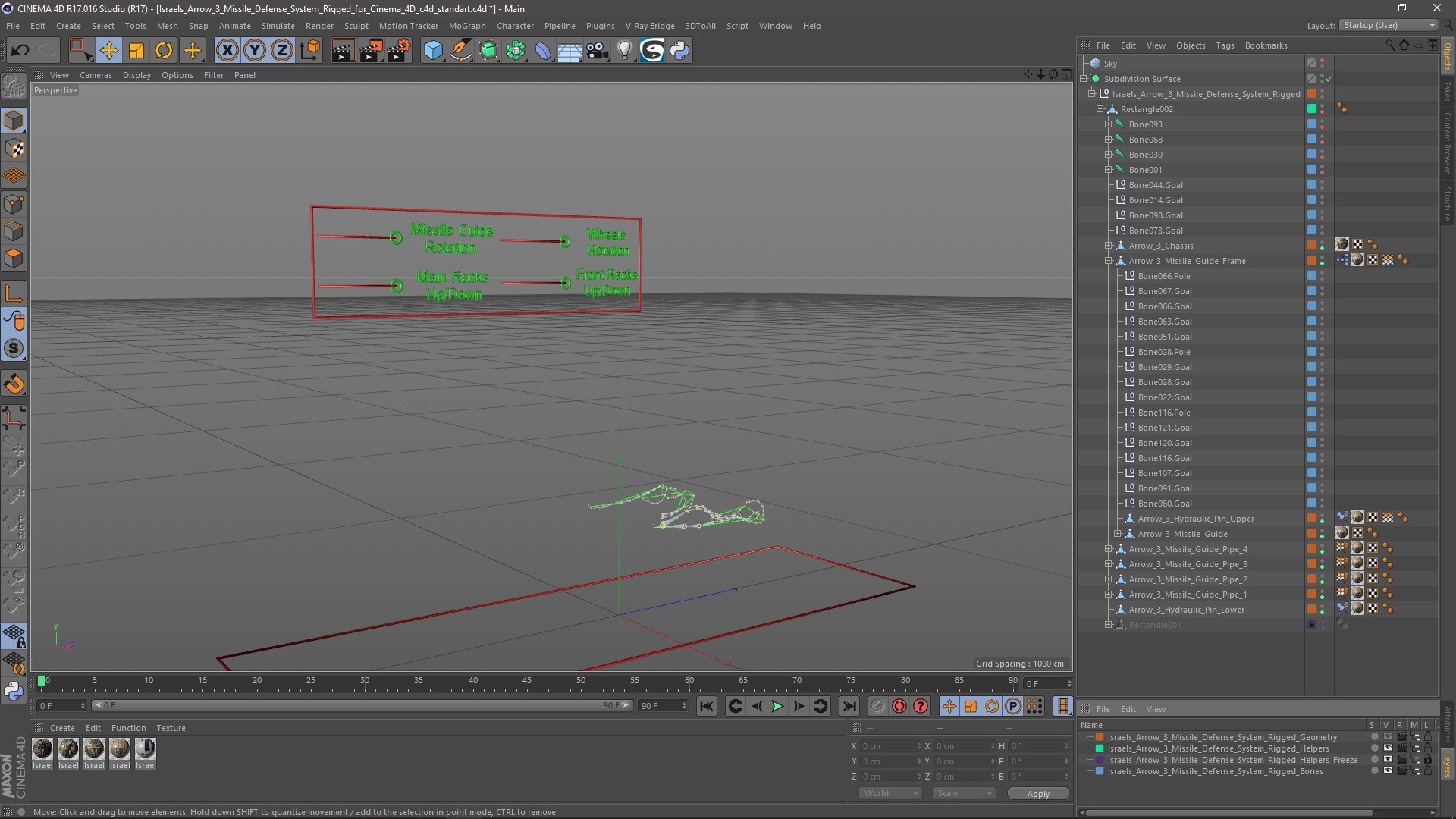Israels Arrow-3 Missile Defense System Rigged for Cinema 4D 3D model