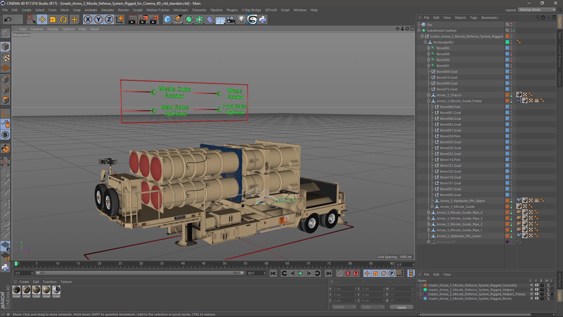 Israels Arrow-3 Missile Defense System Rigged for Cinema 4D 3D model