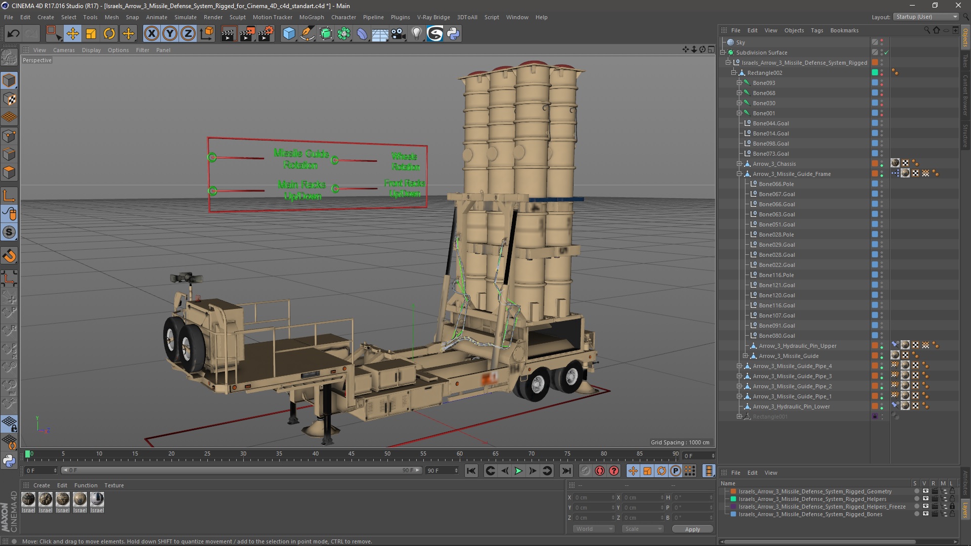 Israels Arrow-3 Missile Defense System Rigged for Cinema 4D 3D model