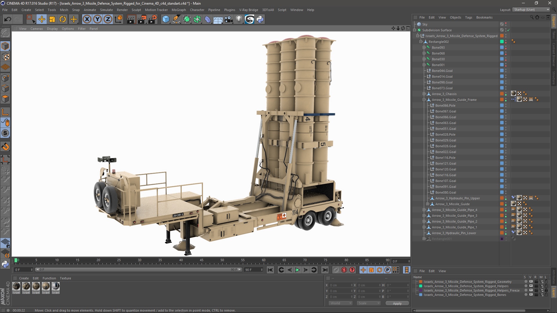 Israels Arrow-3 Missile Defense System Rigged for Cinema 4D 3D model