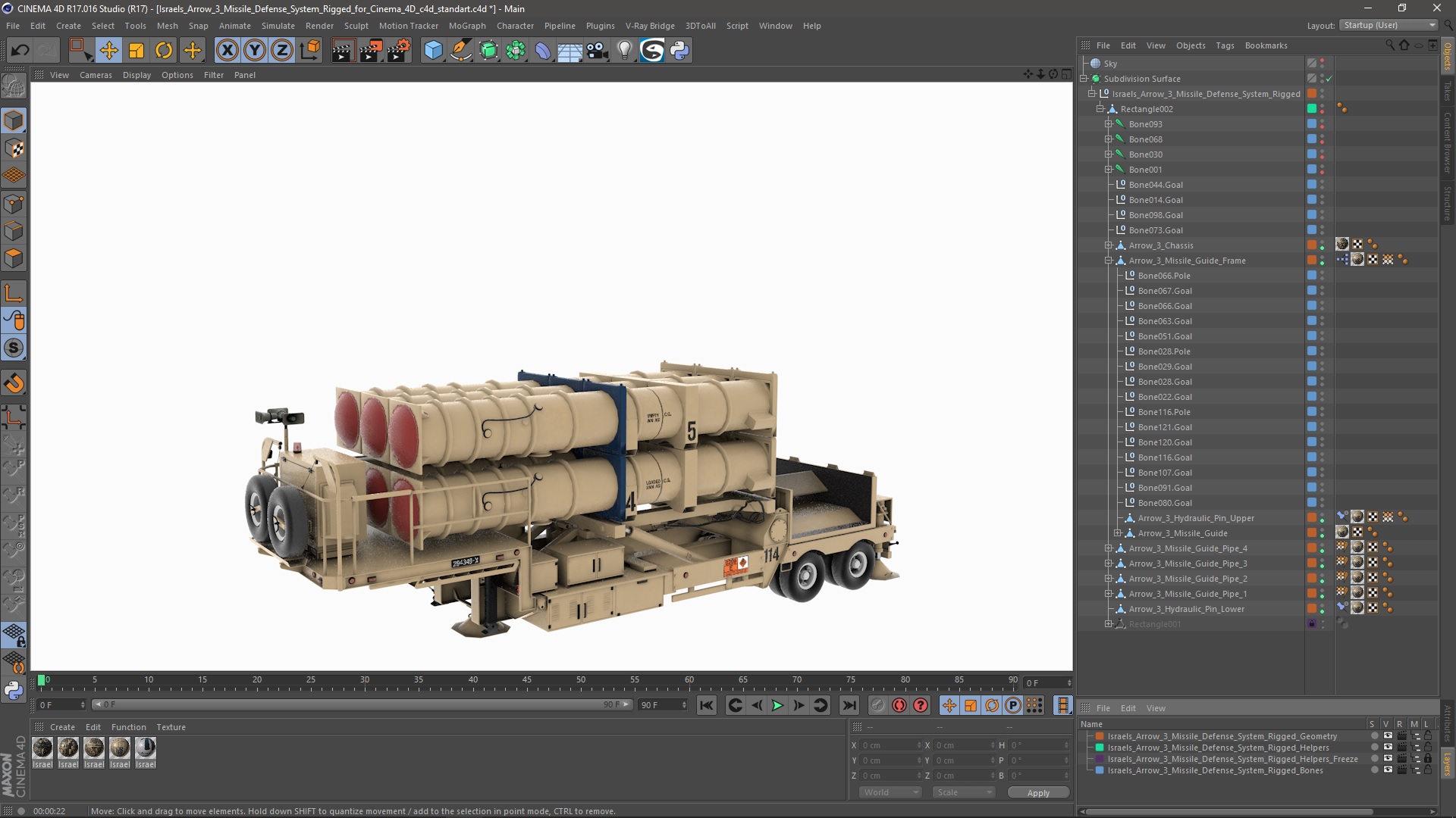 Israels Arrow-3 Missile Defense System Rigged for Cinema 4D 3D model