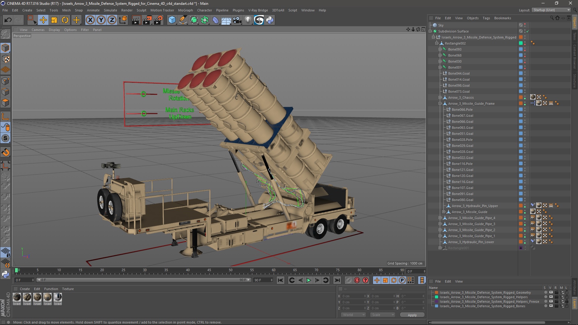 Israels Arrow-3 Missile Defense System Rigged for Cinema 4D 3D model