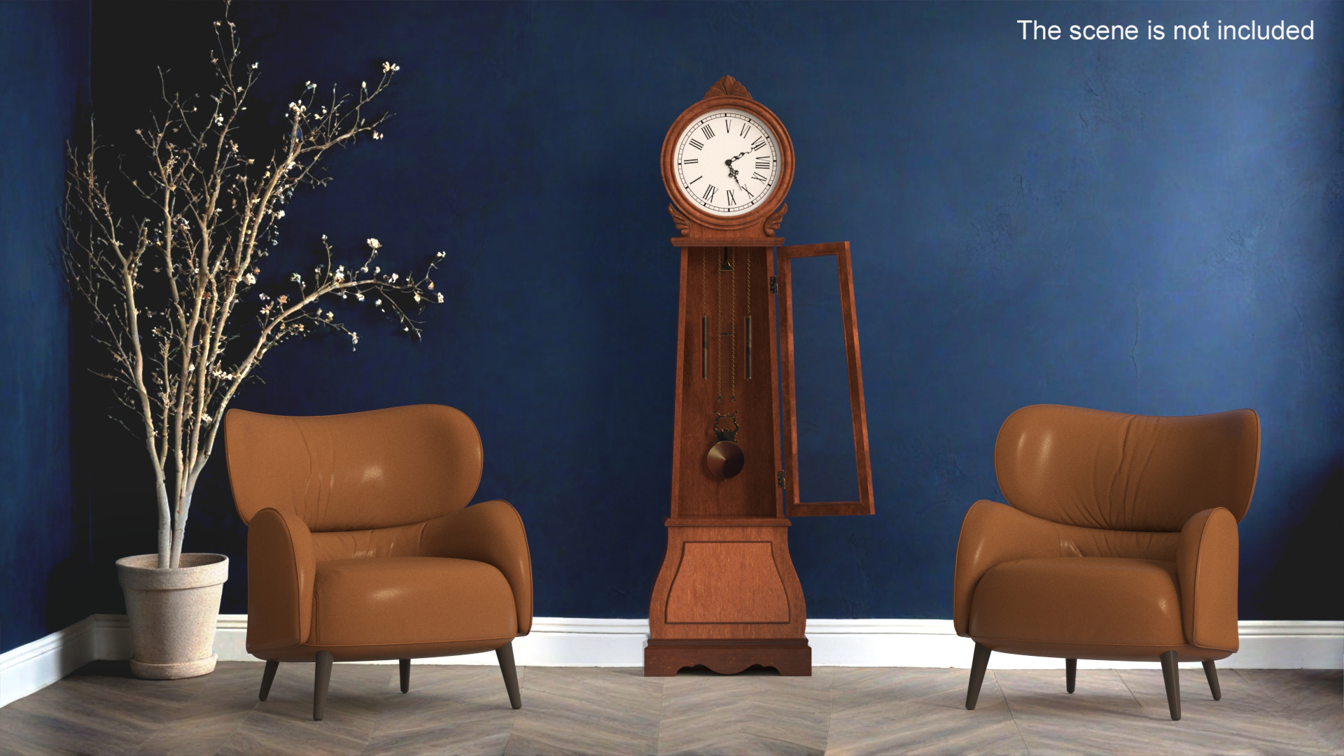 3D Grandfather Clock With Chime Dark Wood Open model