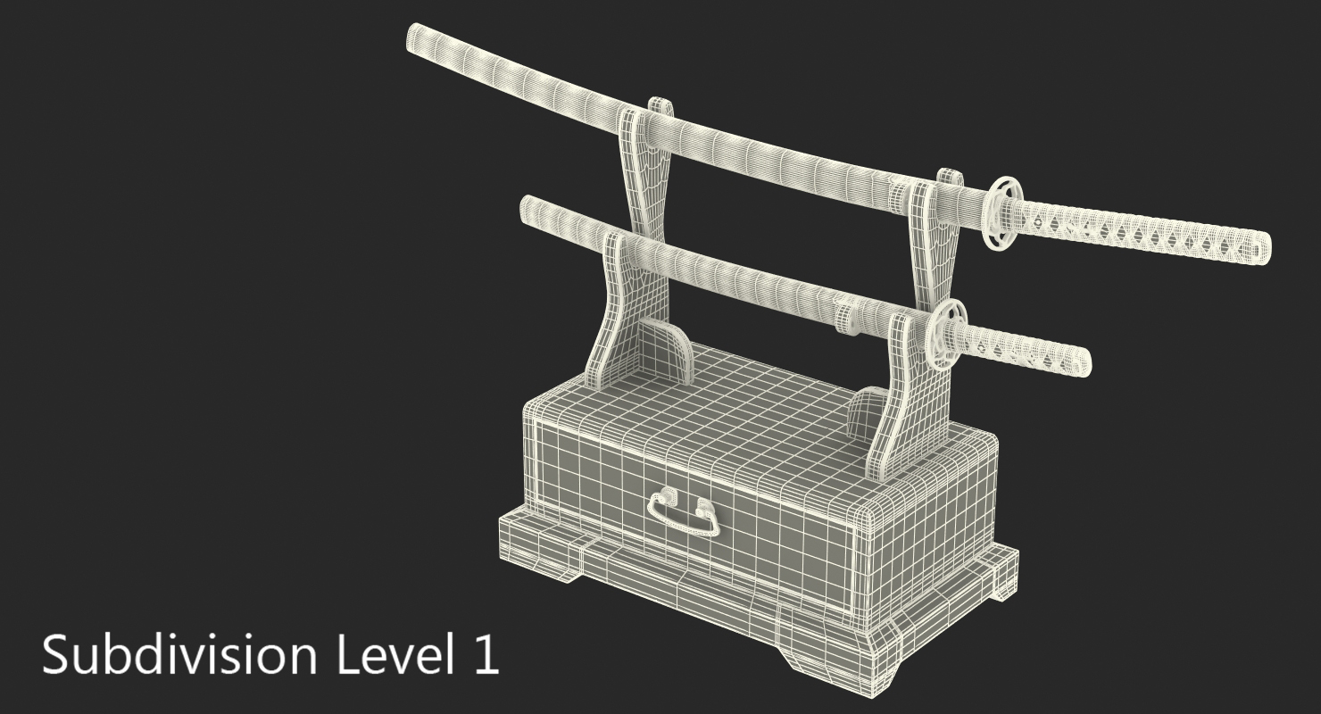 3D model Double Katana Stand with Drawer Set