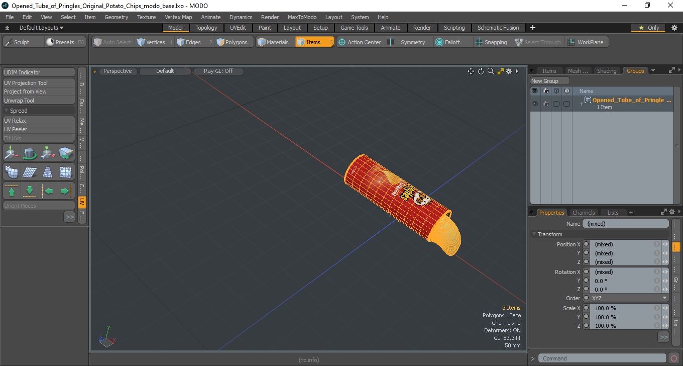 3D model Opened Tube of Pringles Original Potato Chips