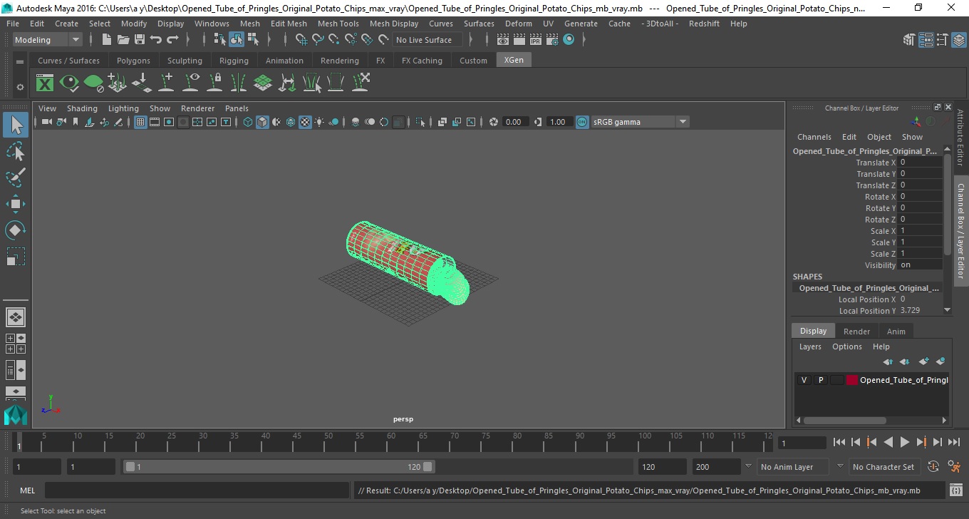 3D model Opened Tube of Pringles Original Potato Chips