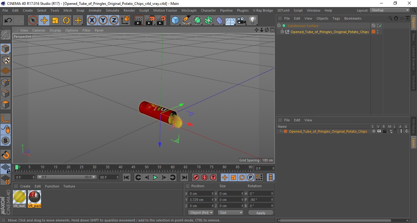 3D model Opened Tube of Pringles Original Potato Chips