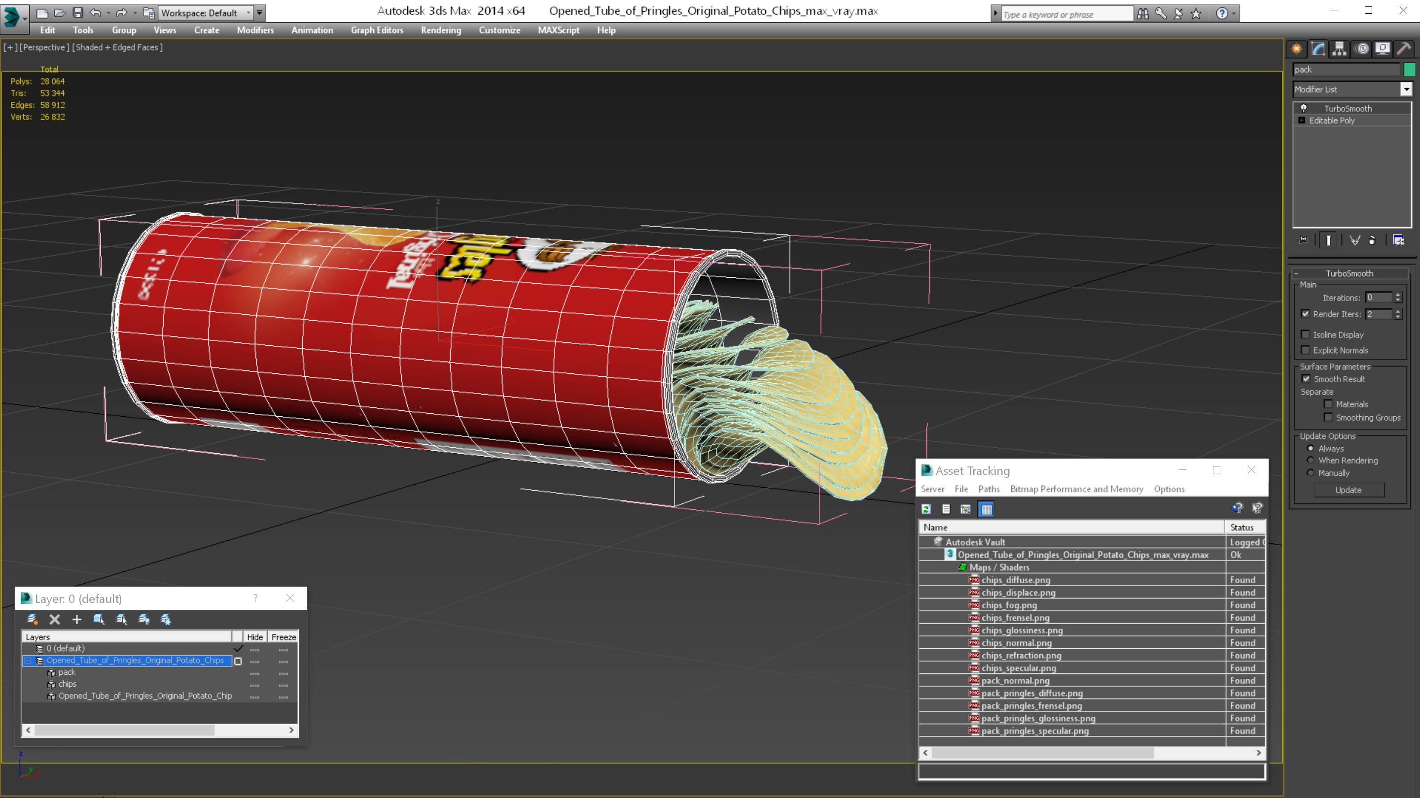 3D model Opened Tube of Pringles Original Potato Chips