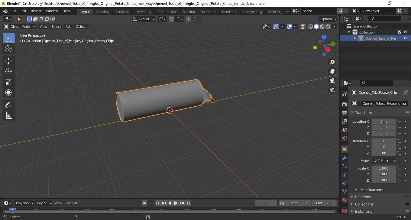 3D model Opened Tube of Pringles Original Potato Chips