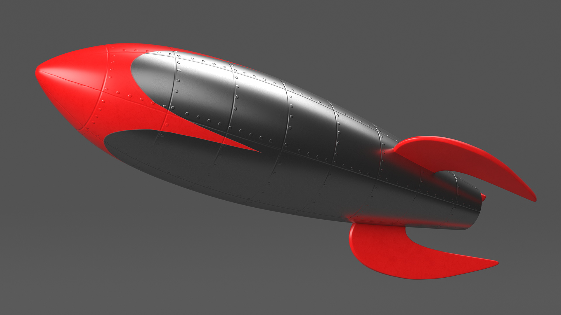 Retro Space Rocket Red 3D