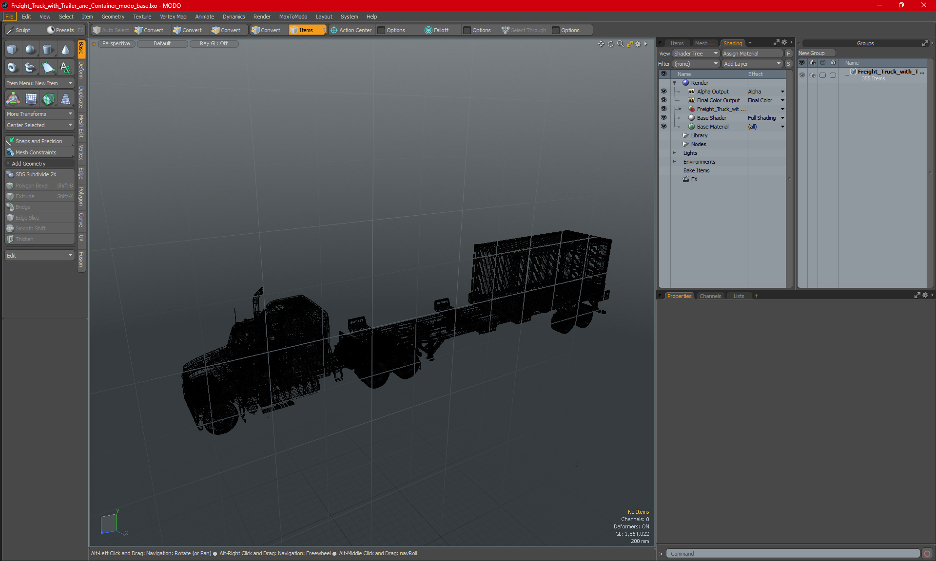 3D model Freight Truck with Trailer and Container