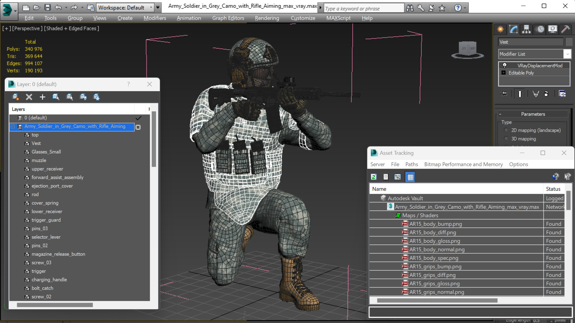 3D Army Soldier in Grey Camo with Rifle Aiming model