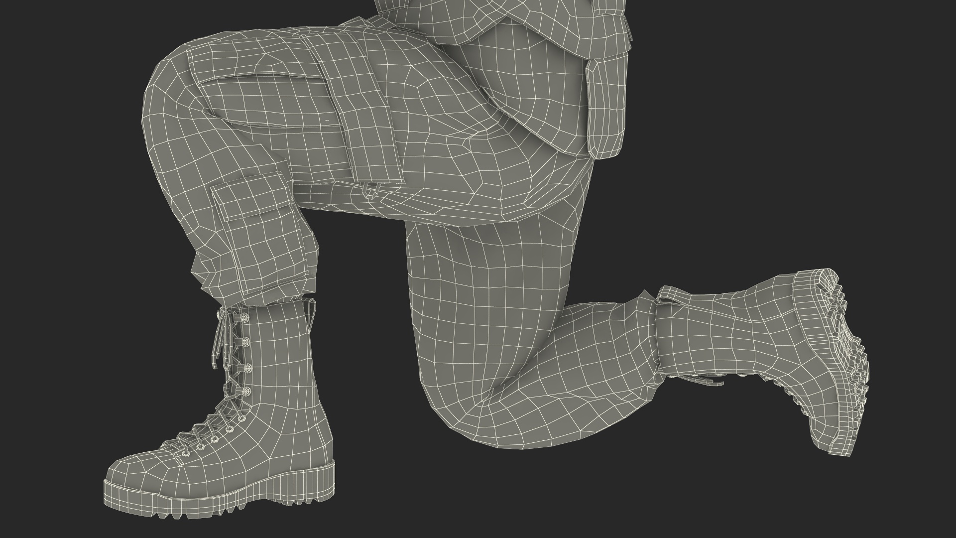 3D Army Soldier in Grey Camo with Rifle Aiming model