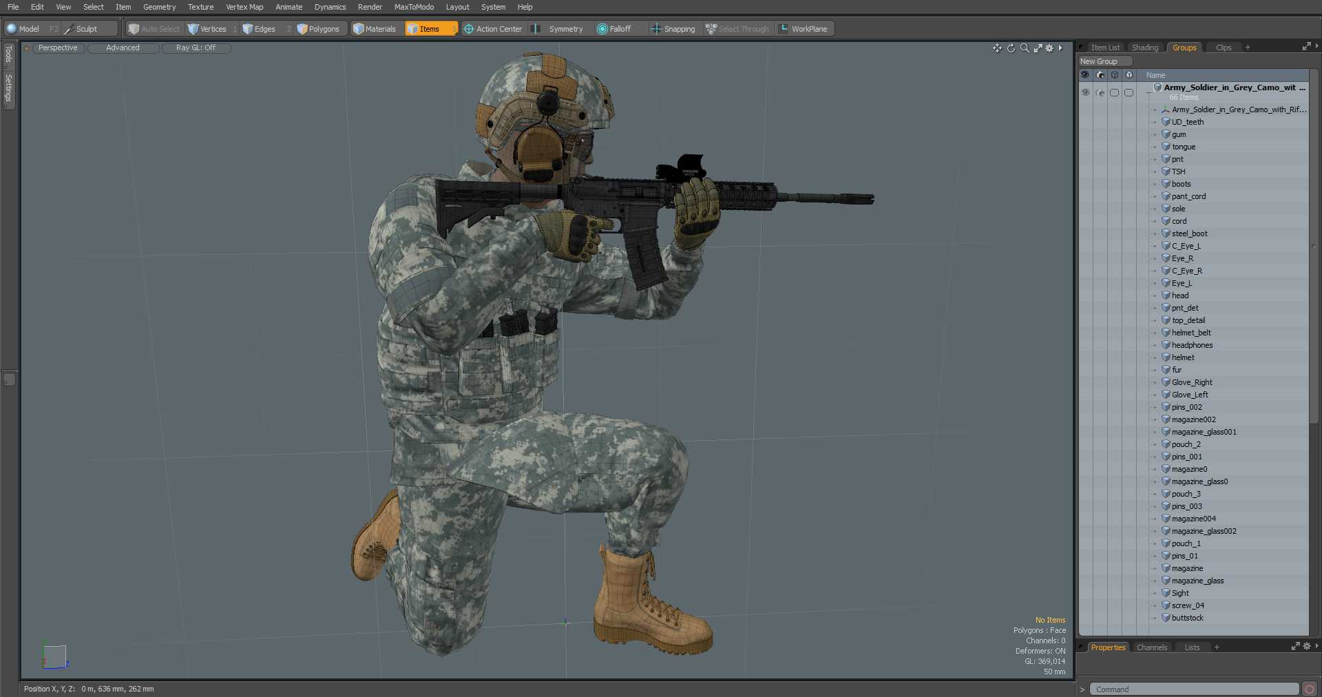 3D Army Soldier in Grey Camo with Rifle Aiming model