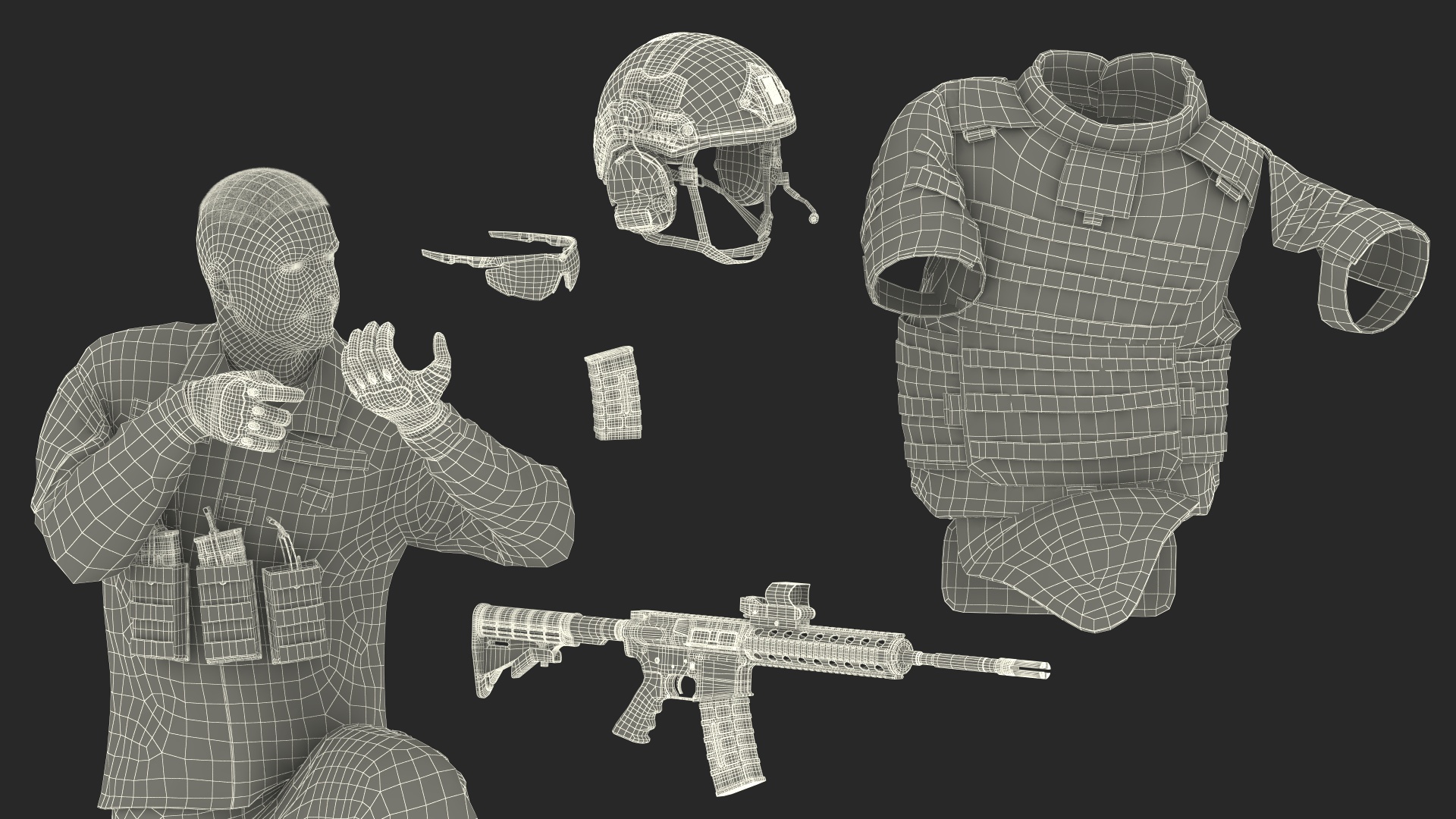 3D Army Soldier in Grey Camo with Rifle Aiming model