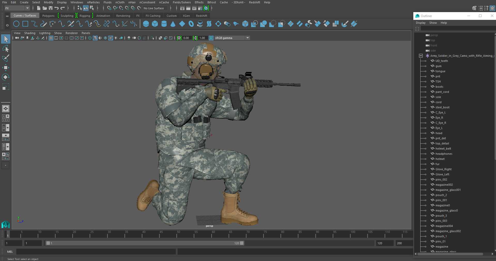 3D Army Soldier in Grey Camo with Rifle Aiming model