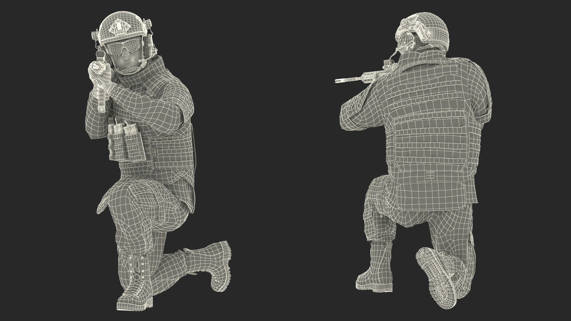 3D Army Soldier in Grey Camo with Rifle Aiming model