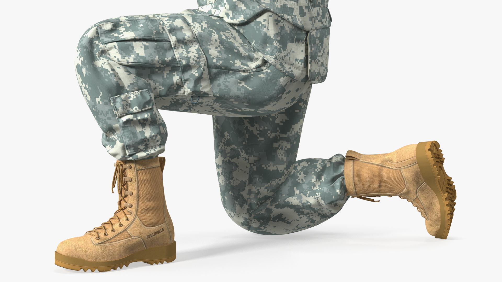 3D Army Soldier in Grey Camo with Rifle Aiming model