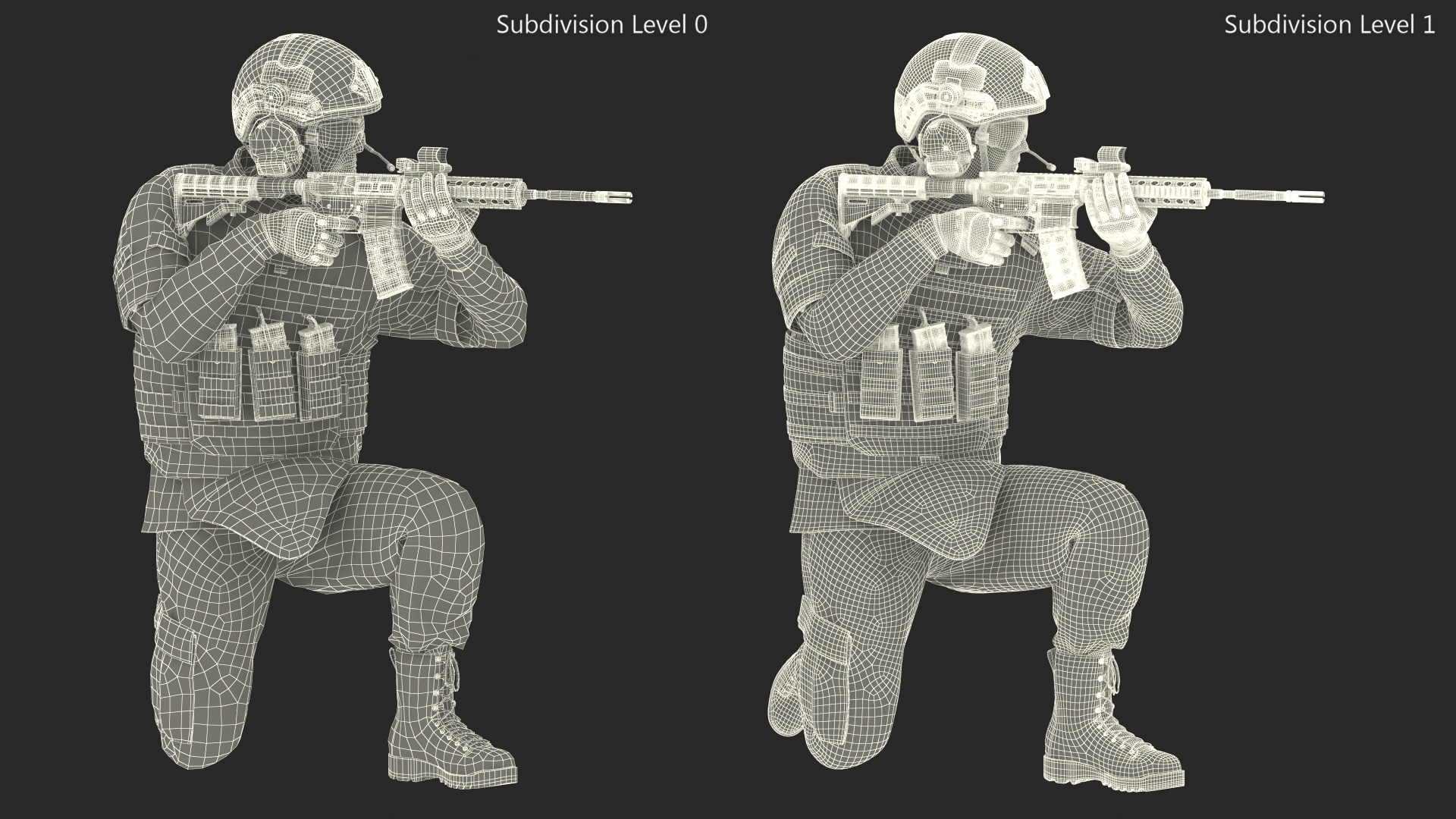 3D Army Soldier in Grey Camo with Rifle Aiming model