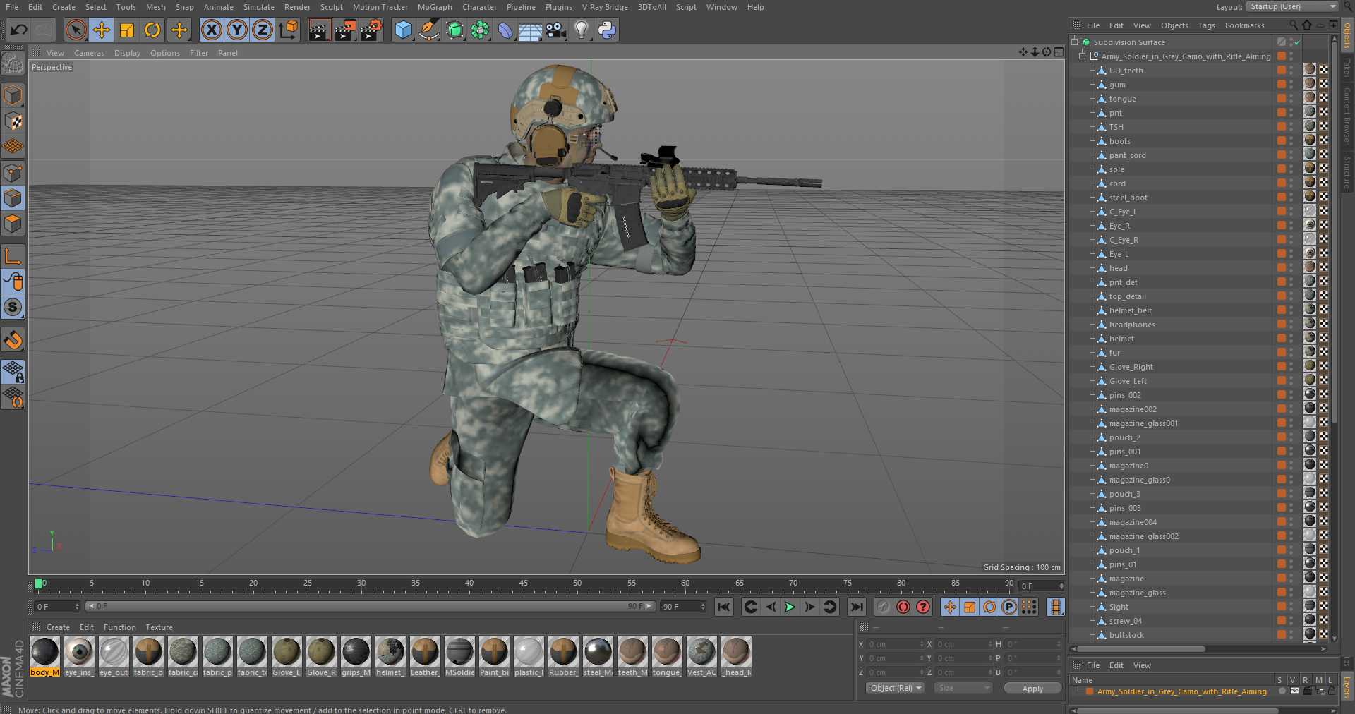 3D Army Soldier in Grey Camo with Rifle Aiming model
