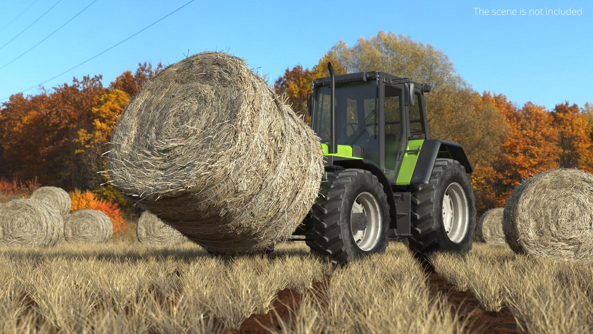 Agricultural Tractor with Round Hay Bale Green - view 3
