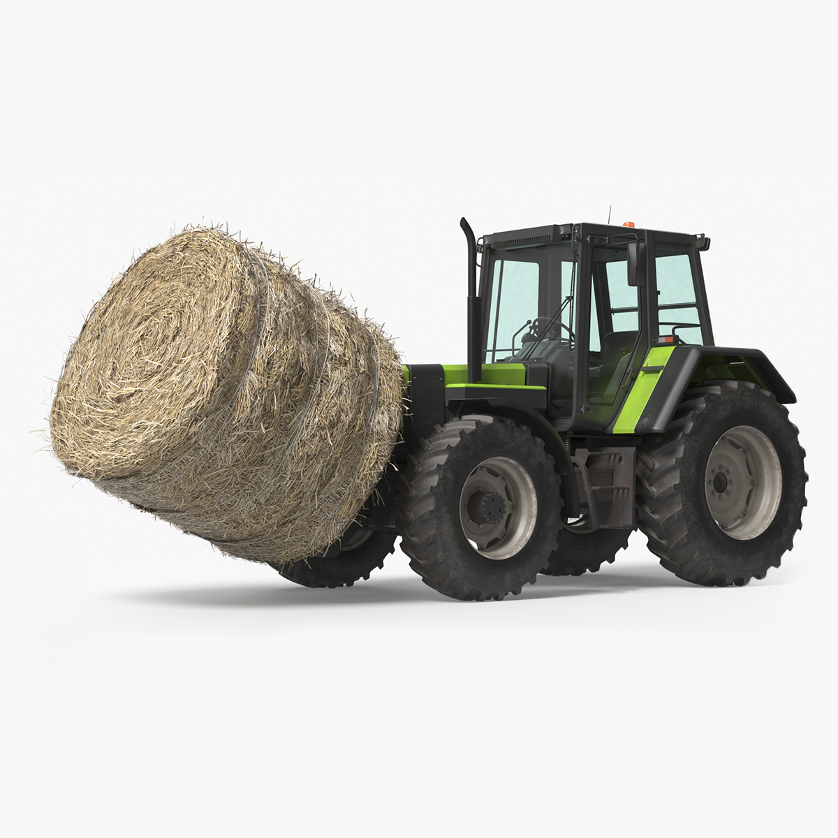 Agricultural Tractor with Round Hay Bale Green 3D model preview