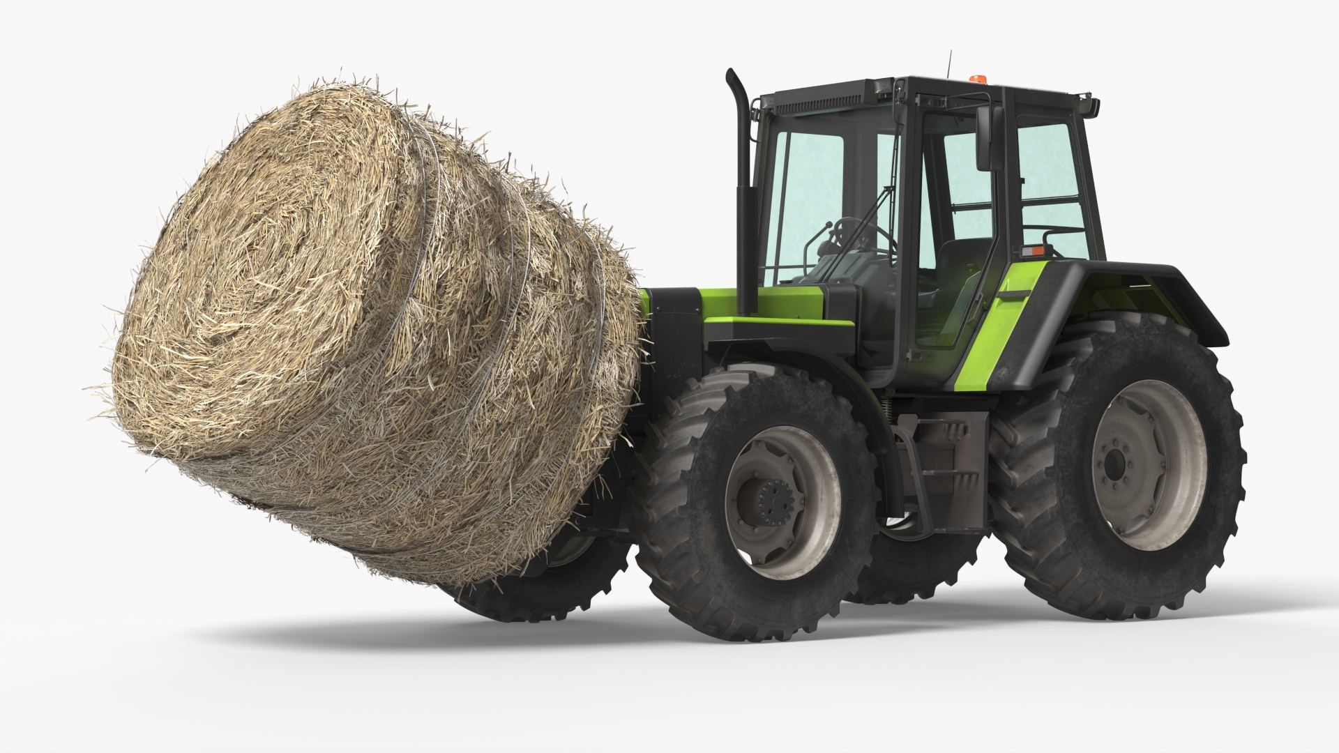 Agricultural Tractor with Round Hay Bale Green - view 2