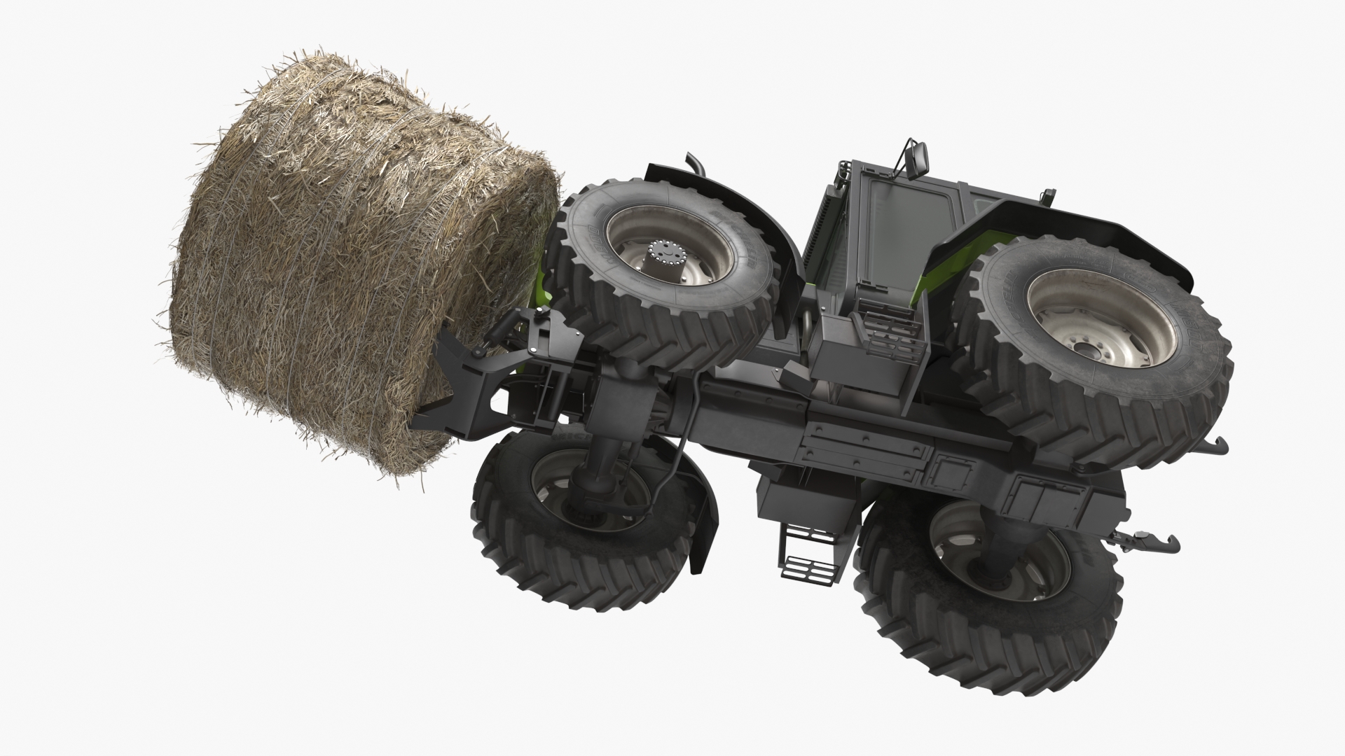 Agricultural Tractor with Round Hay Bale Green - view 6