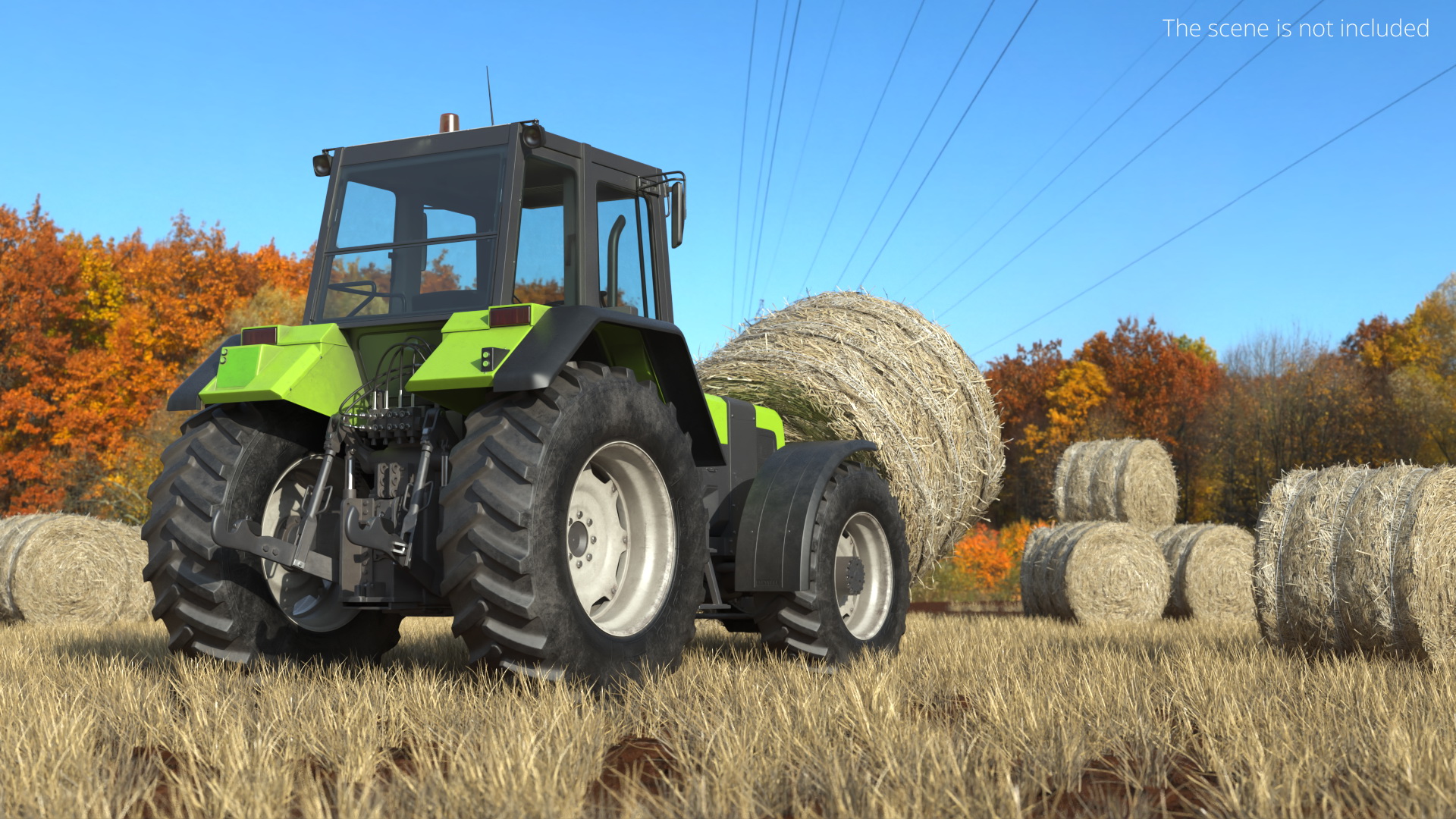 Agricultural Tractor with Round Hay Bale Green - view 4