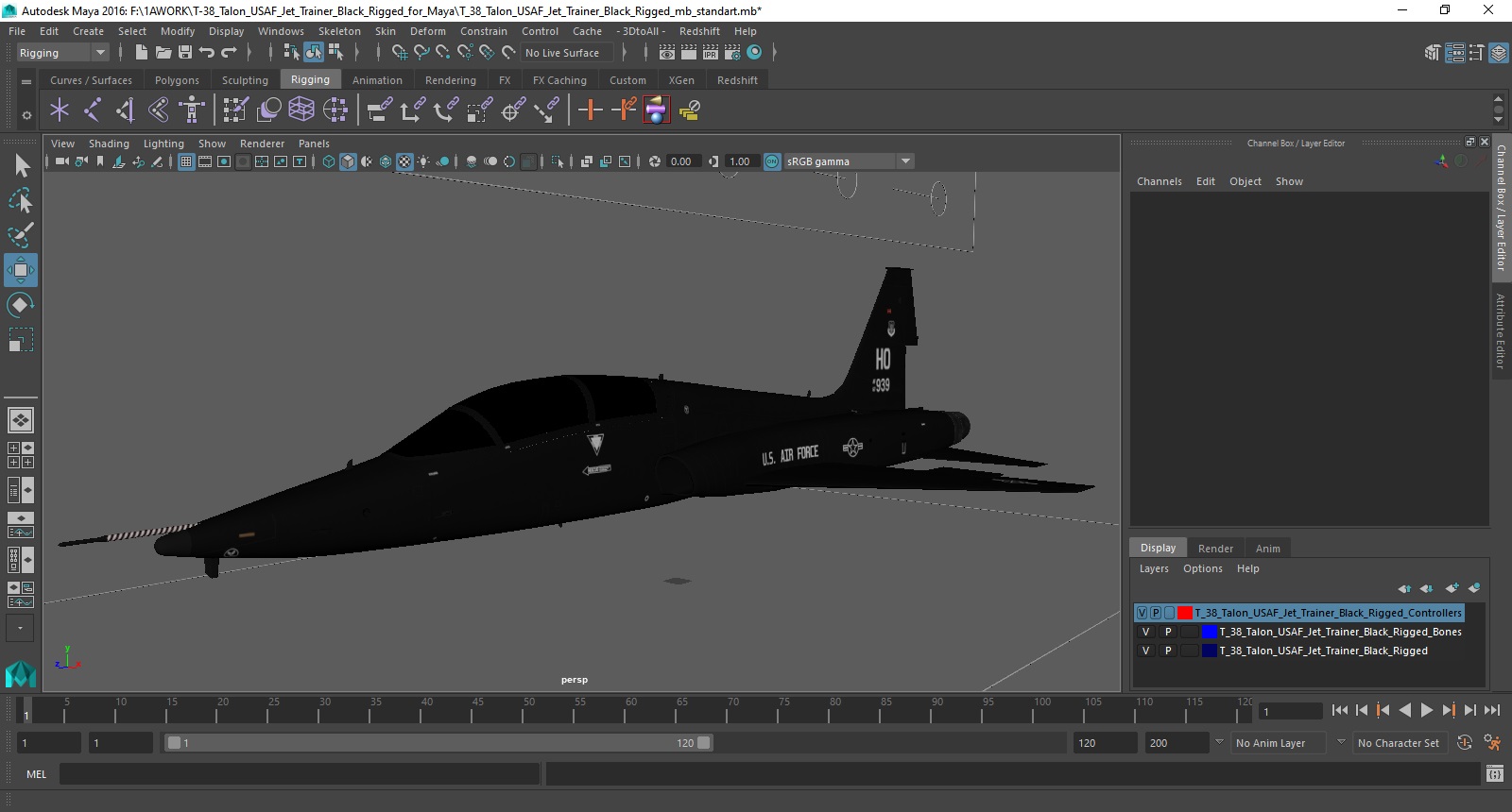 T-38 Talon USAF Jet Trainer Black Rigged for Maya 3D model