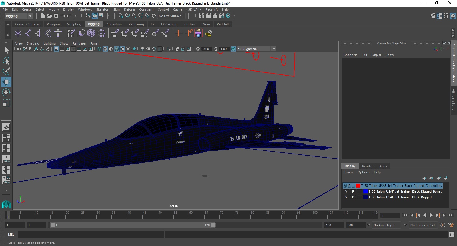 T-38 Talon USAF Jet Trainer Black Rigged for Maya 3D model