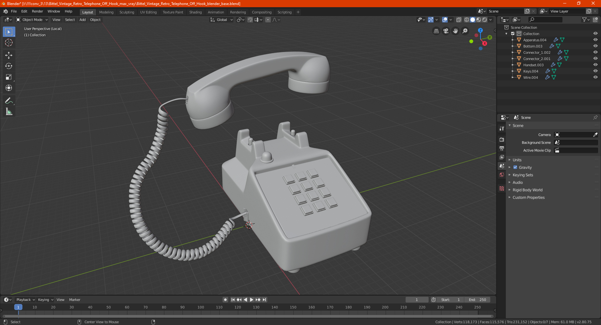 Bittel Vintage Retro Telephone Off Hook 3D model