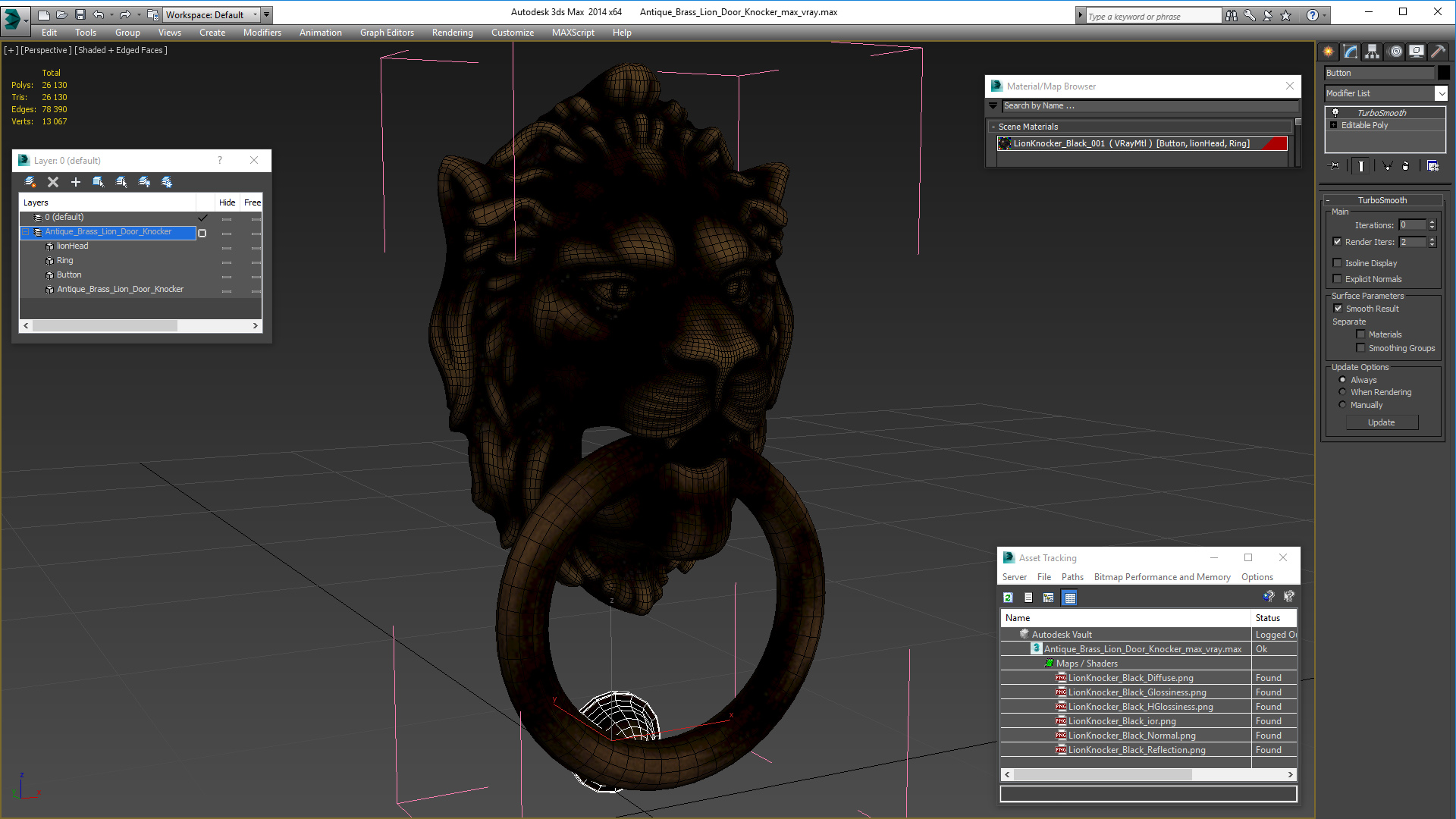 3D Antique Brass Lion Door Knocker