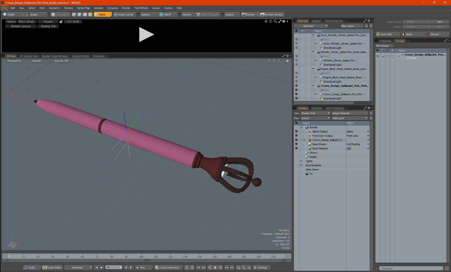 3D Crown Design Ballpoint Pen Pink