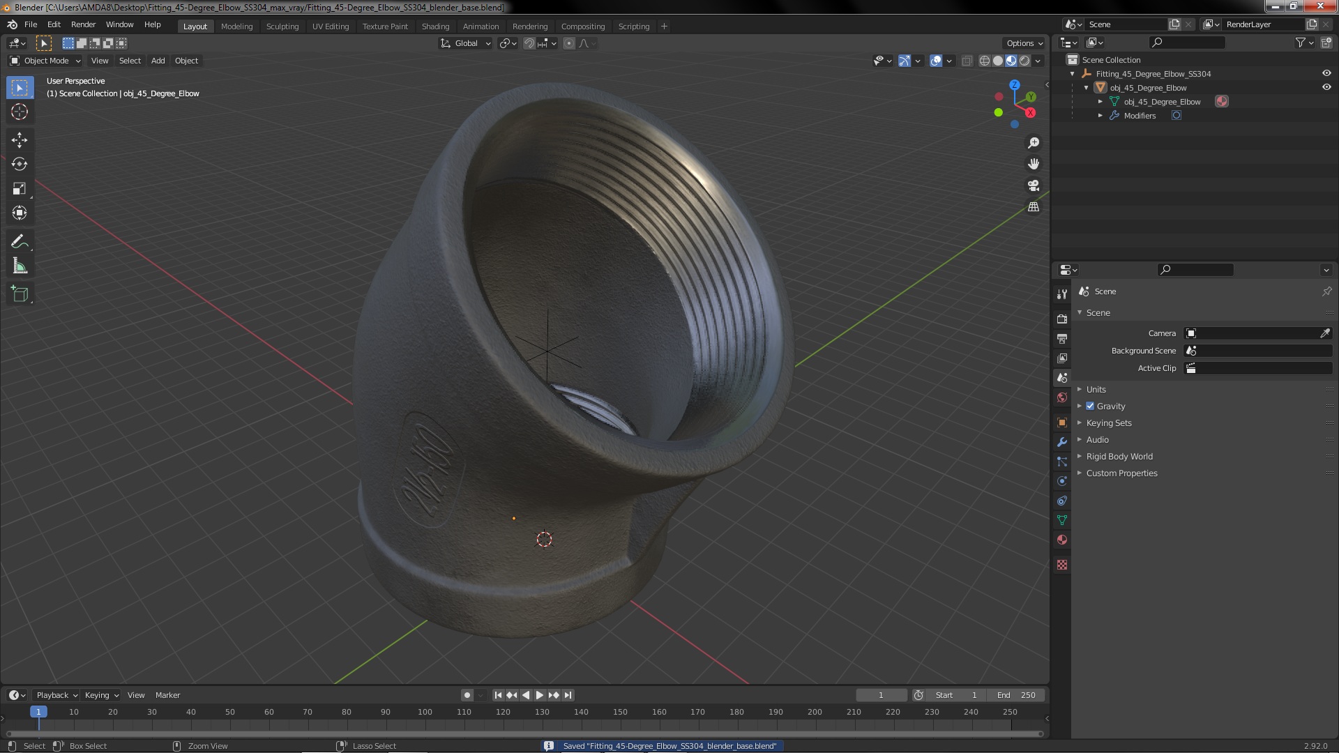 Fitting 45-Degree Elbow SS304 3D model