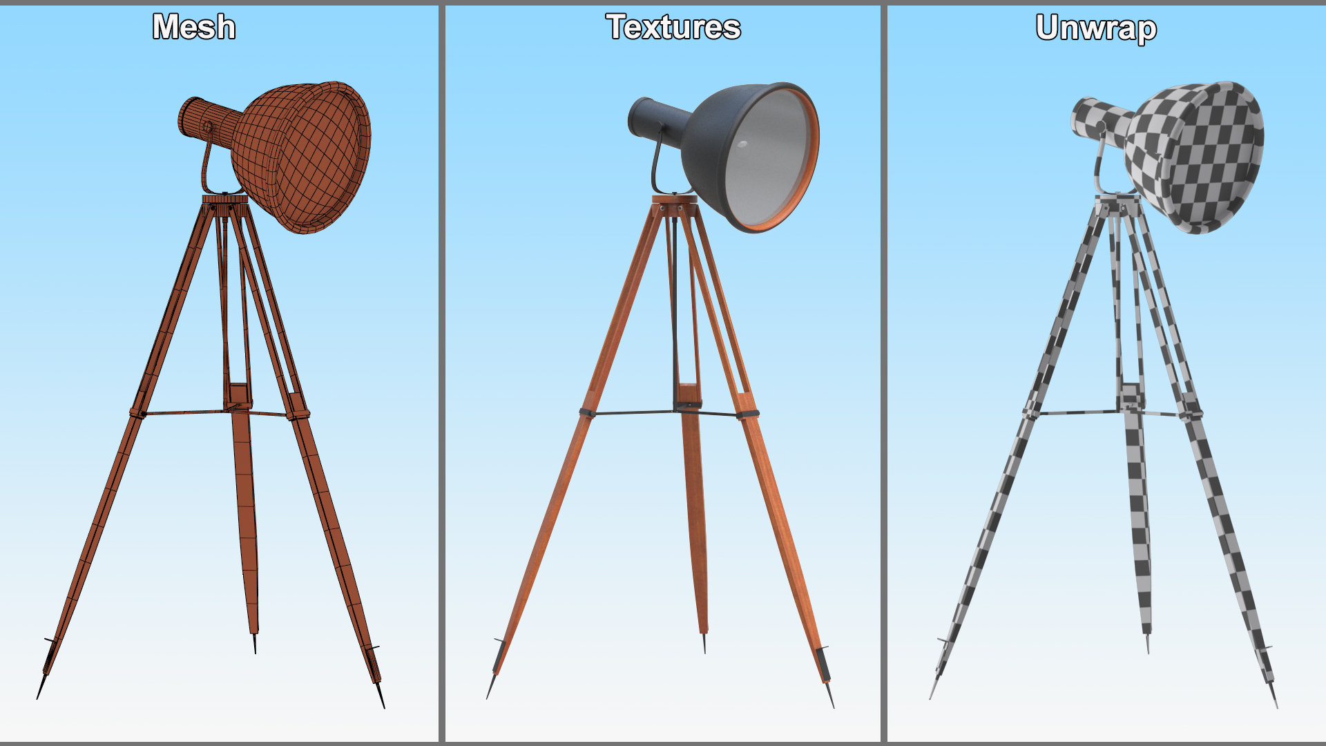 3D model Vintage Studio Floor Lamp on Tripod