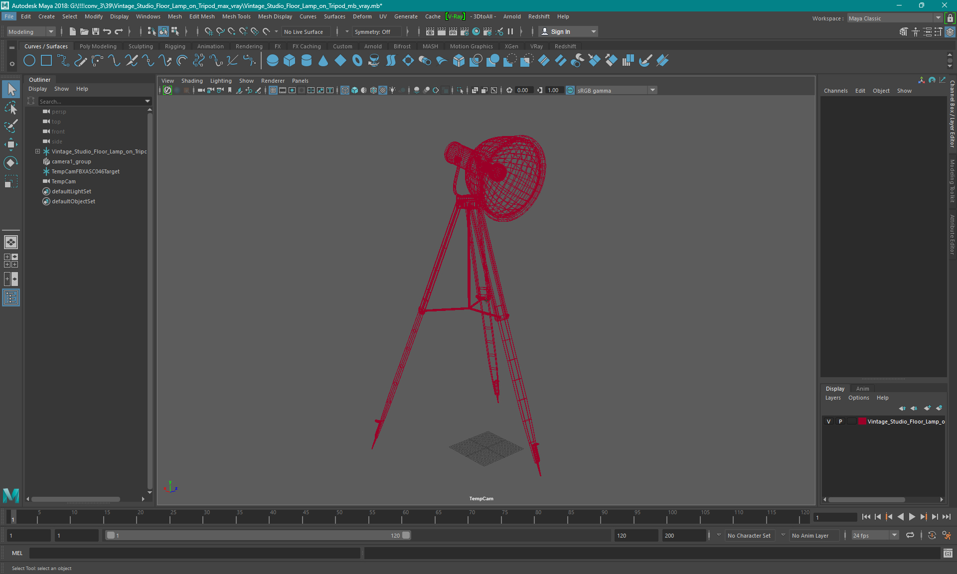 3D model Vintage Studio Floor Lamp on Tripod