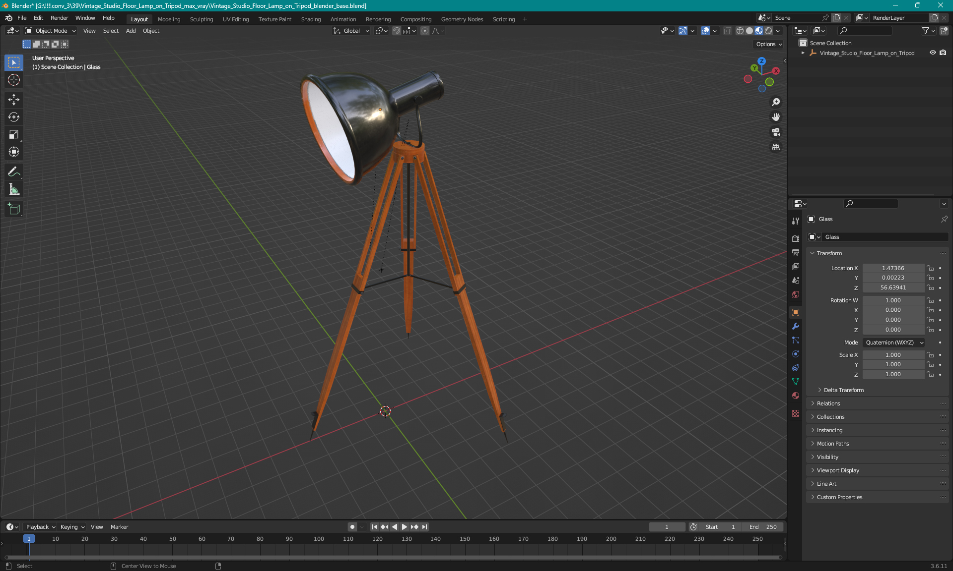 3D model Vintage Studio Floor Lamp on Tripod
