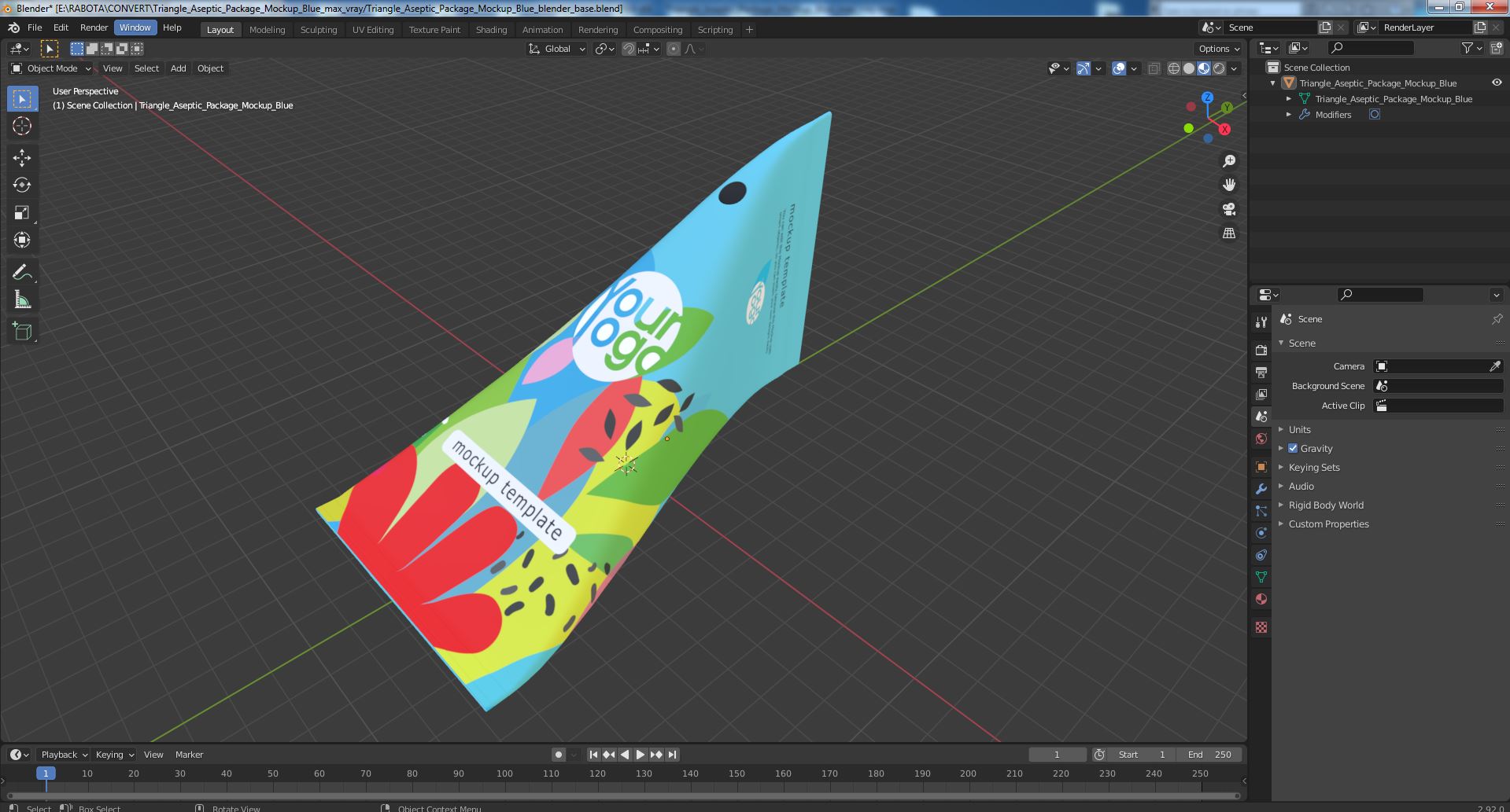 3D Triangle Aseptic Package Mockup Blue