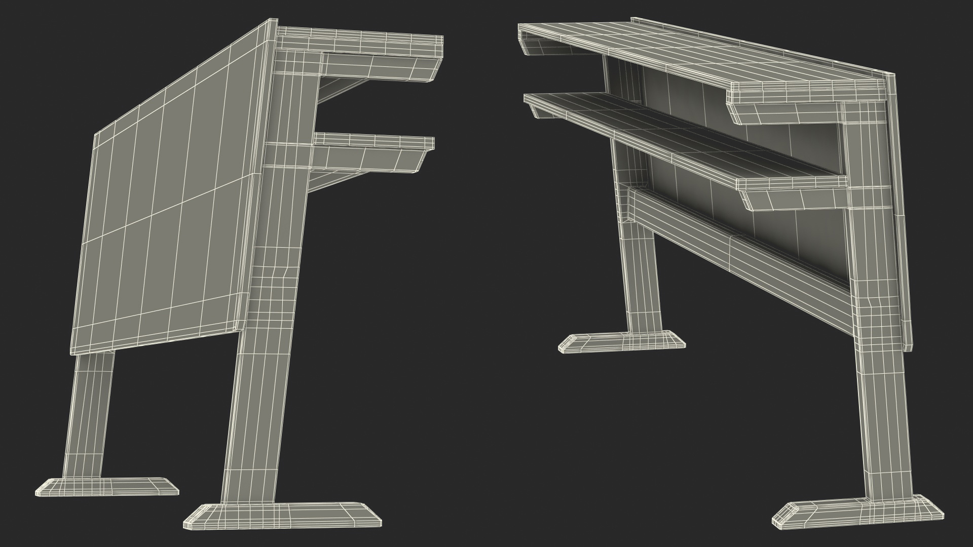 University Seating System Table For Three Seats 3D