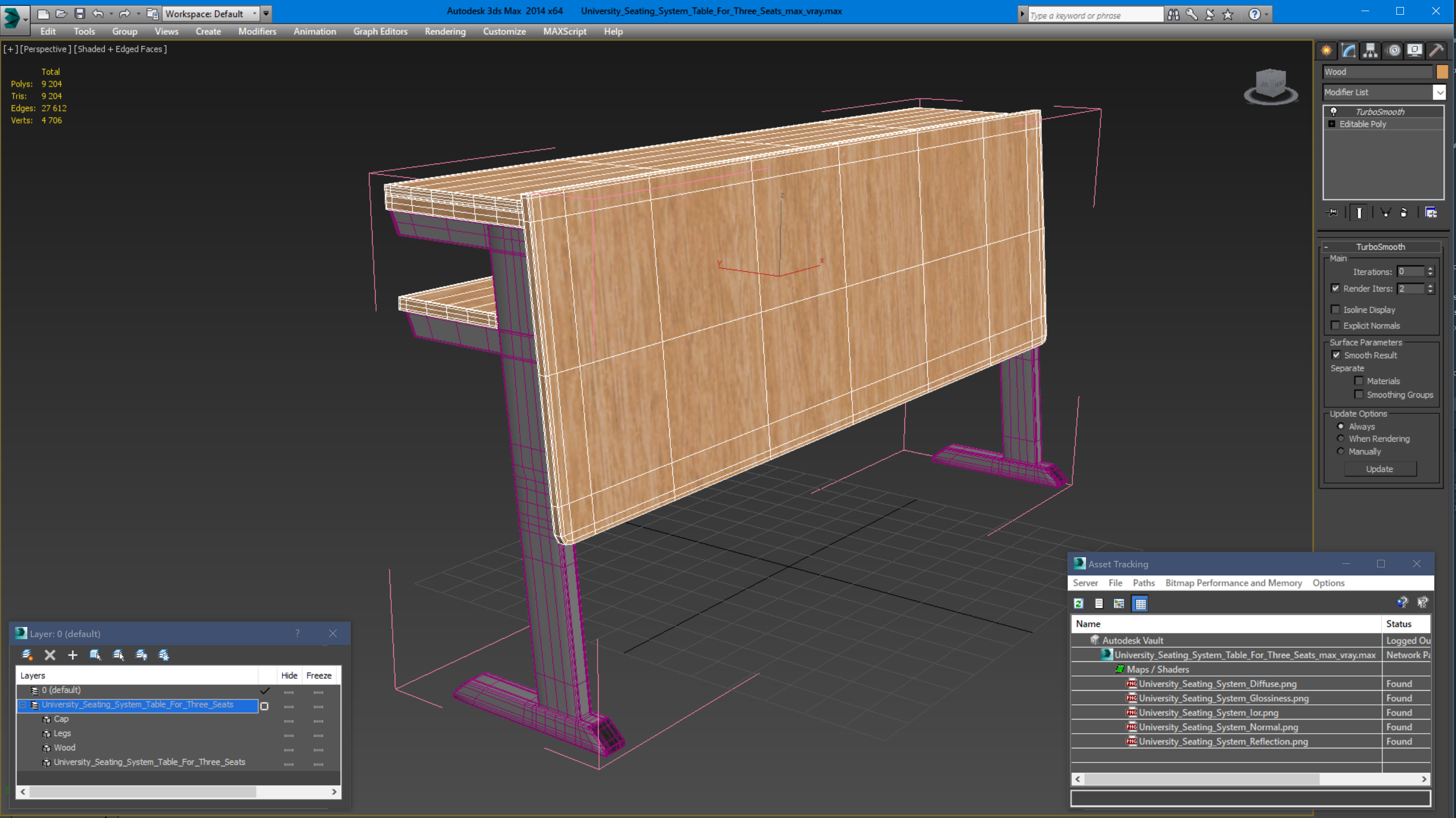 University Seating System Table For Three Seats 3D