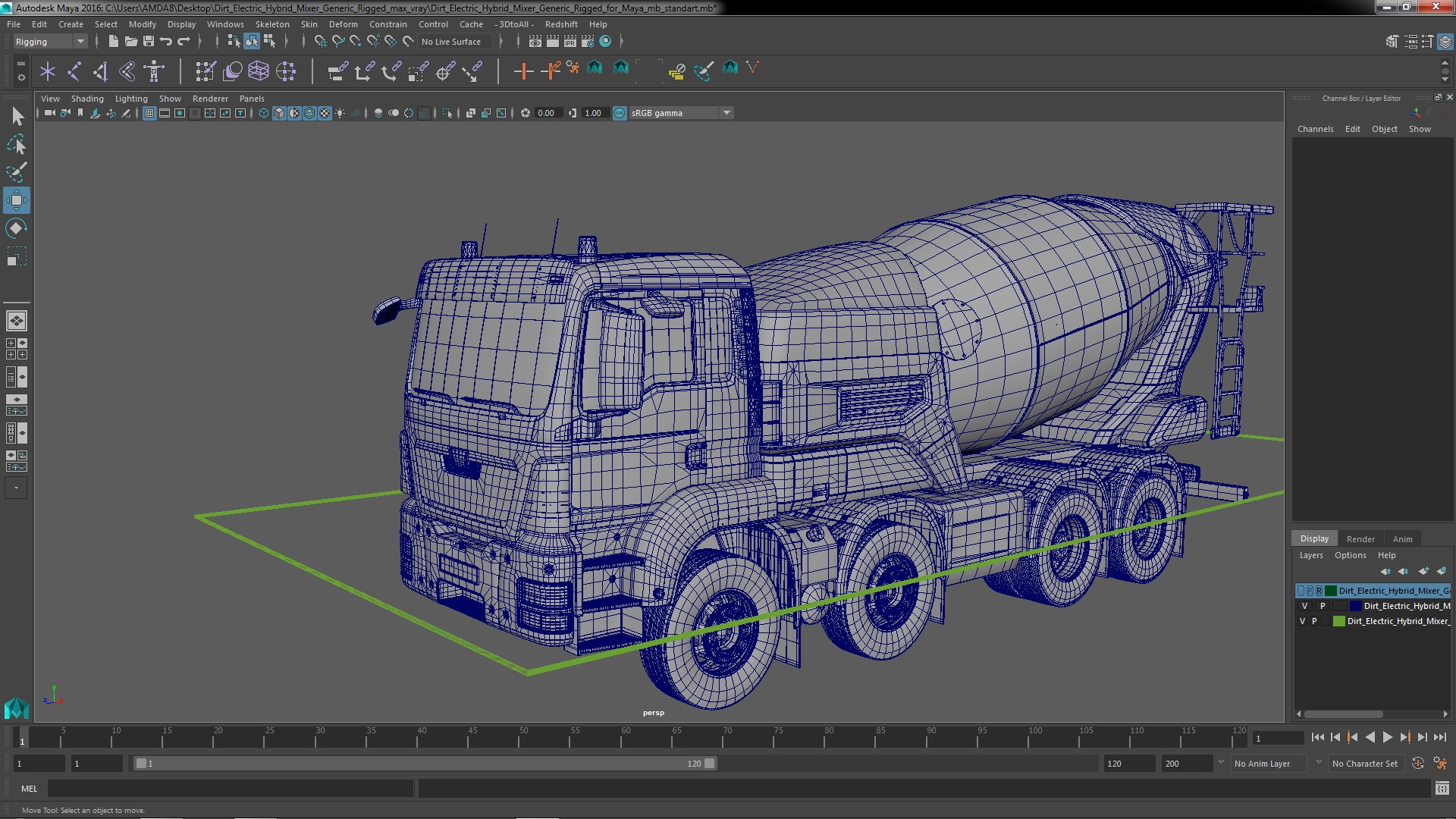 3D model Dirt Electric Hybrid Mixer Generic Rigged for Maya