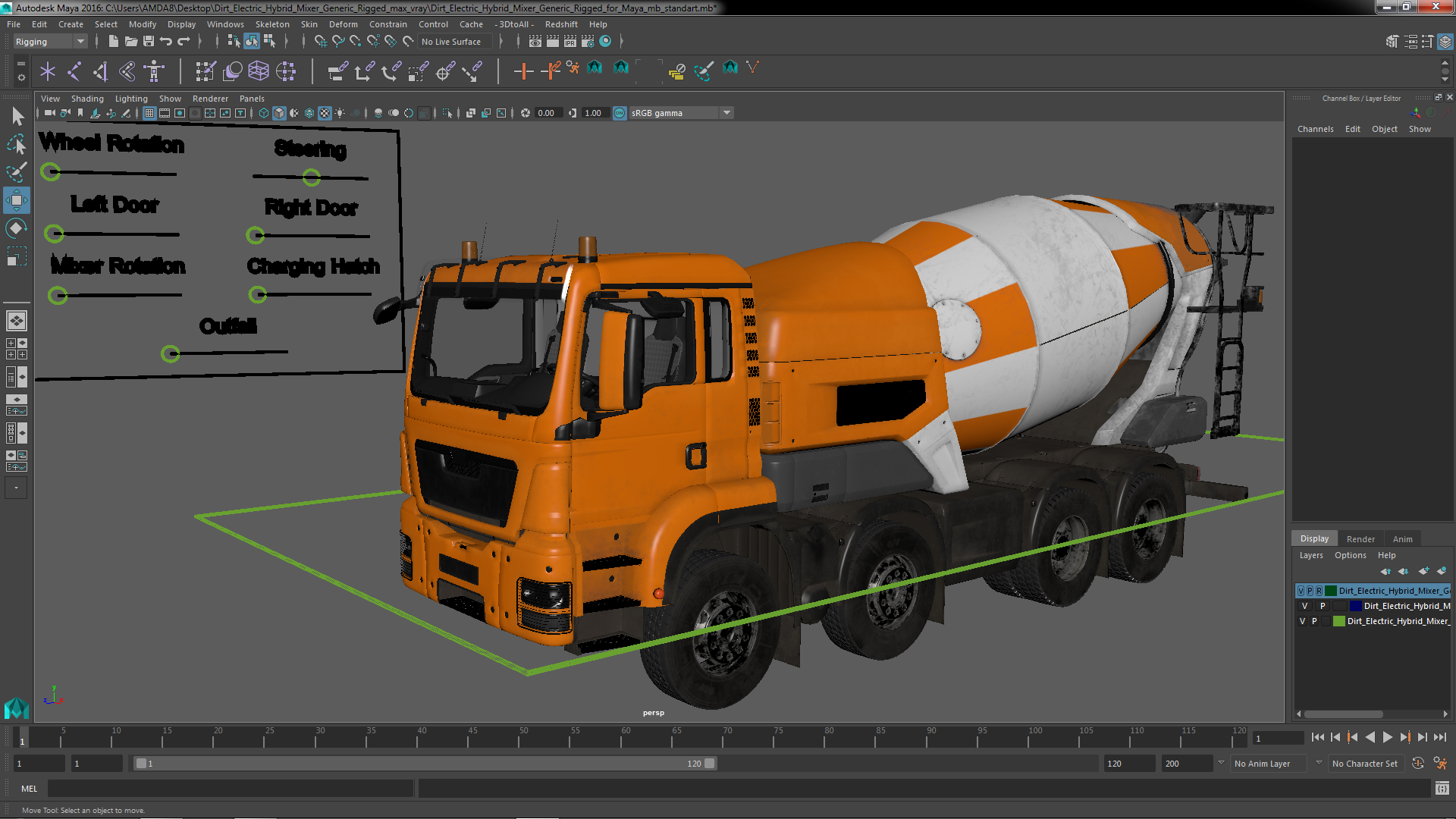 3D model Dirt Electric Hybrid Mixer Generic Rigged for Maya