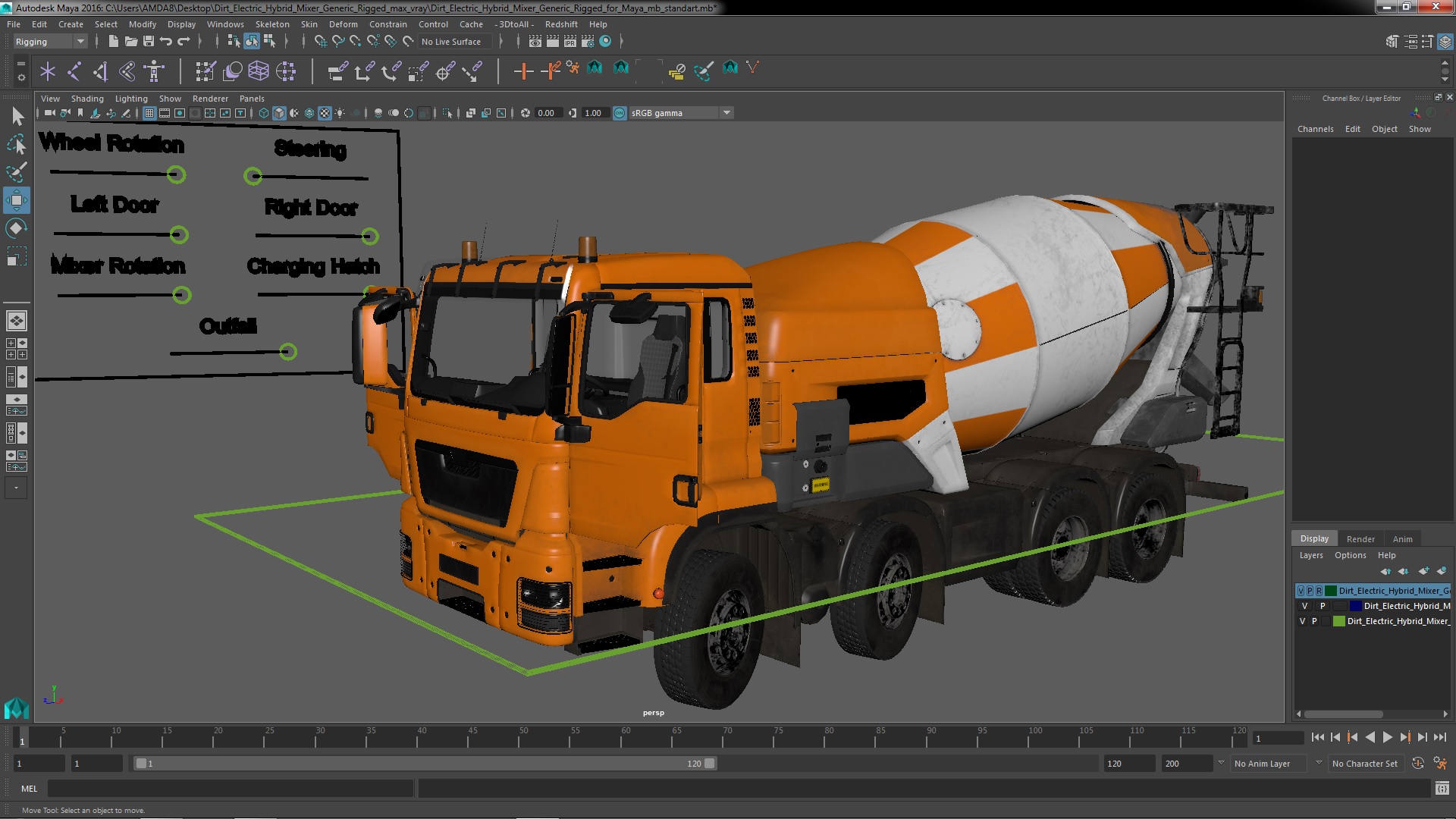 3D model Dirt Electric Hybrid Mixer Generic Rigged for Maya