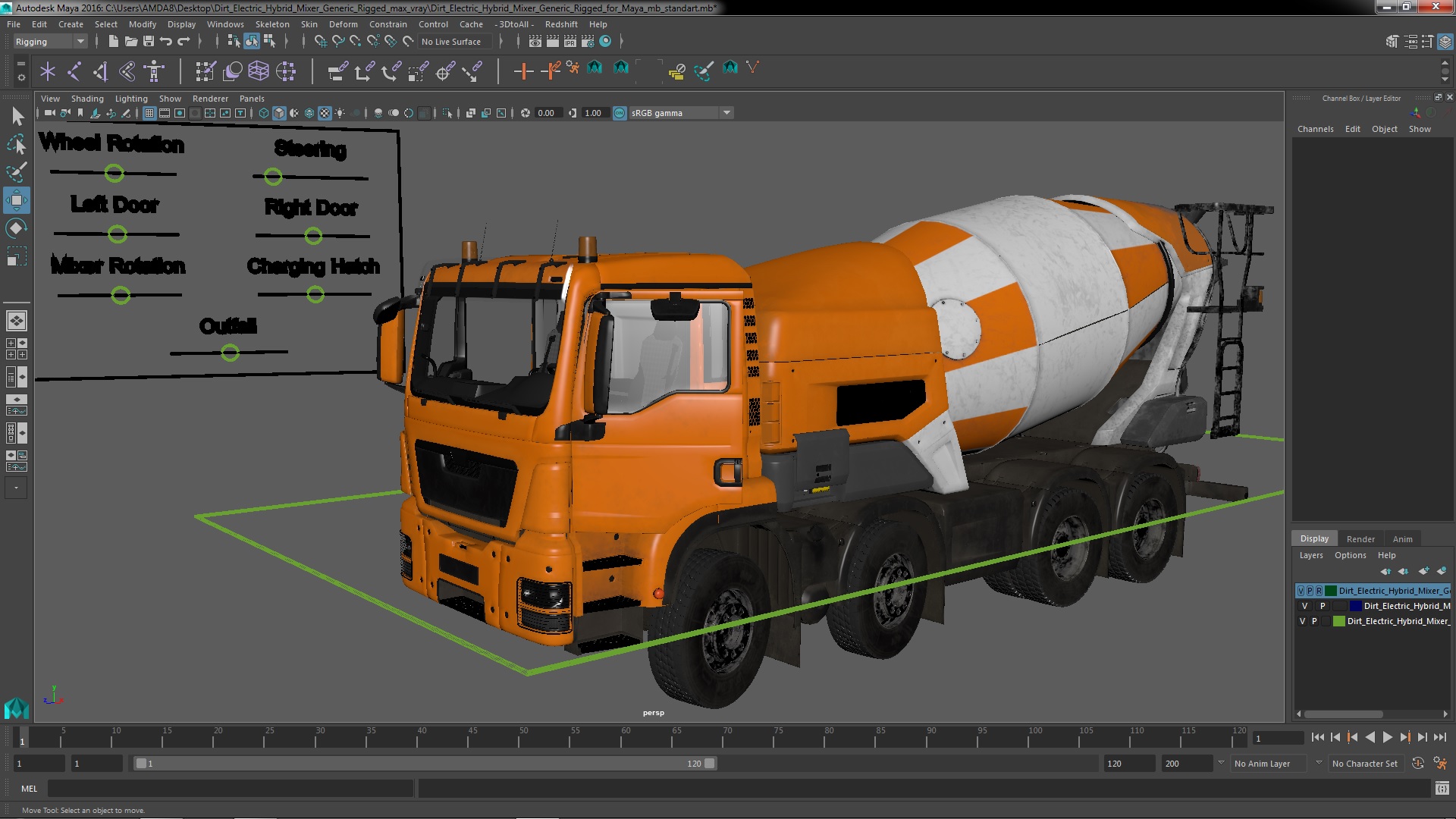 3D model Dirt Electric Hybrid Mixer Generic Rigged for Maya