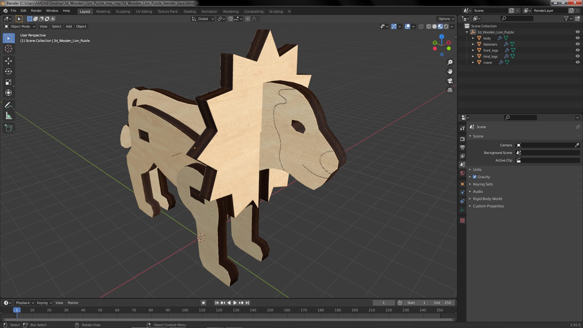 3D 3d Wooden Lion Puzzle