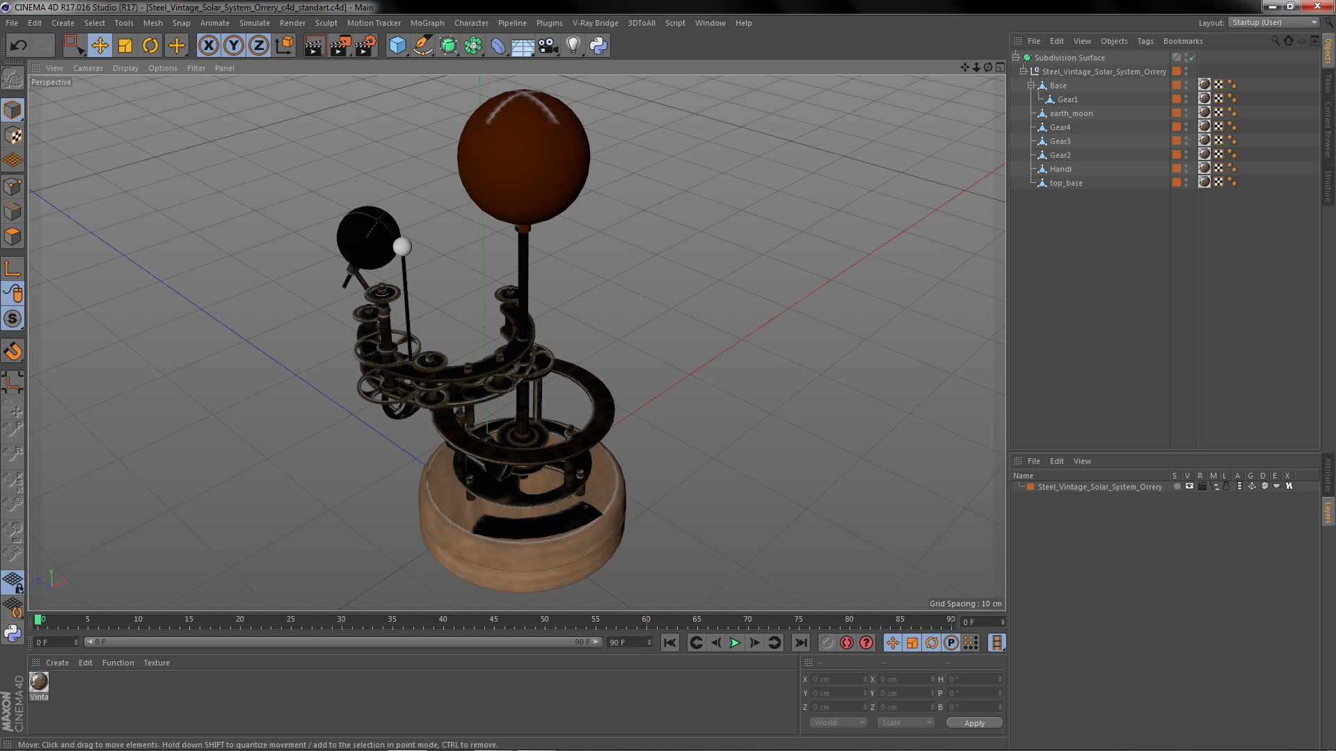 3D Steel Vintage Solar System Orrery model