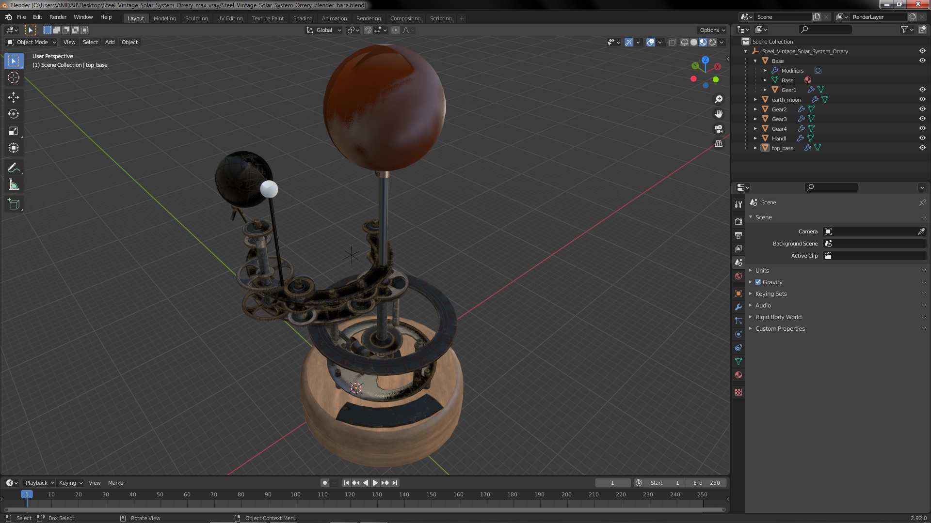 3D Steel Vintage Solar System Orrery model